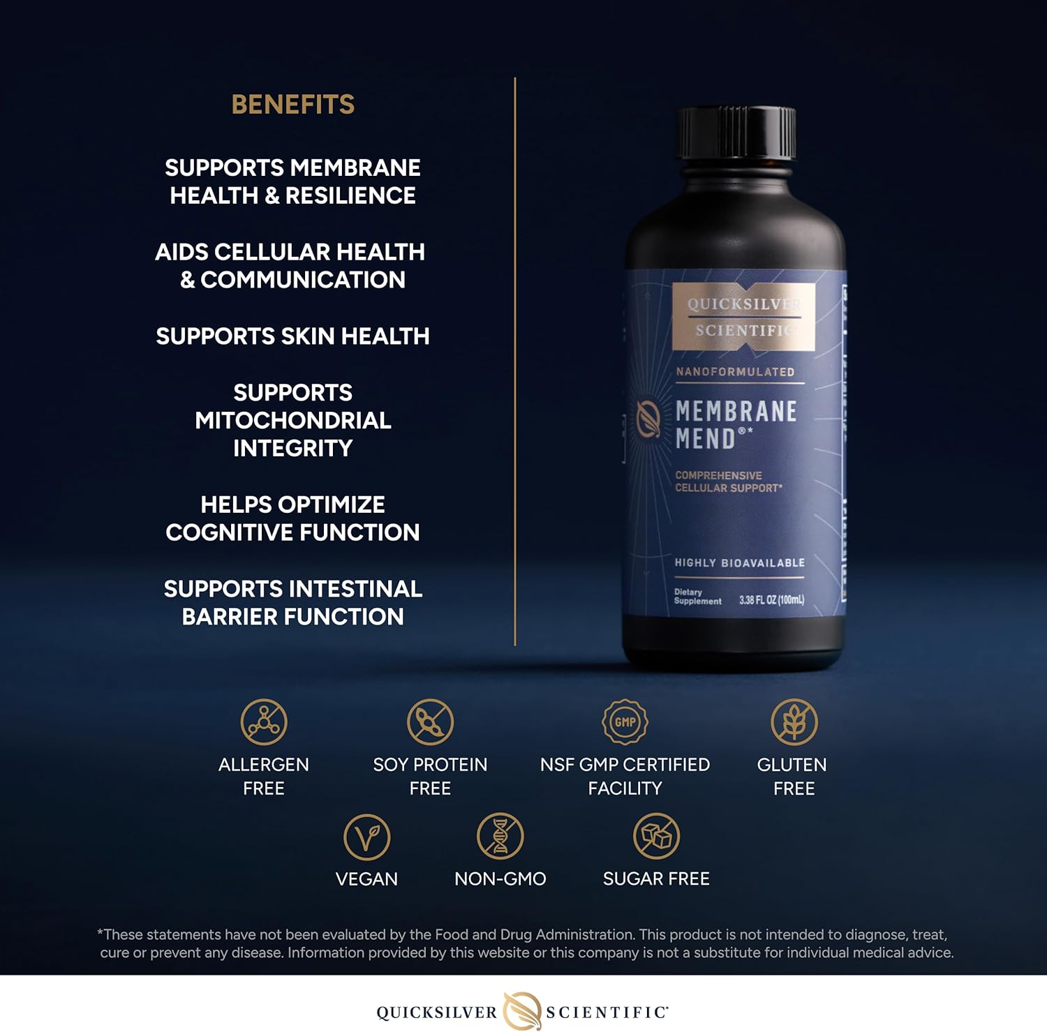 Quicksilver Scientific Membrane Mend - Brain, Cellular & Healthy Aging Support with Phosphatidyl Choline (PC), Vitamin E Tocotrienols, Ahiflower Oil & Astaxanthin Supplements (3.38oz / 100ml)