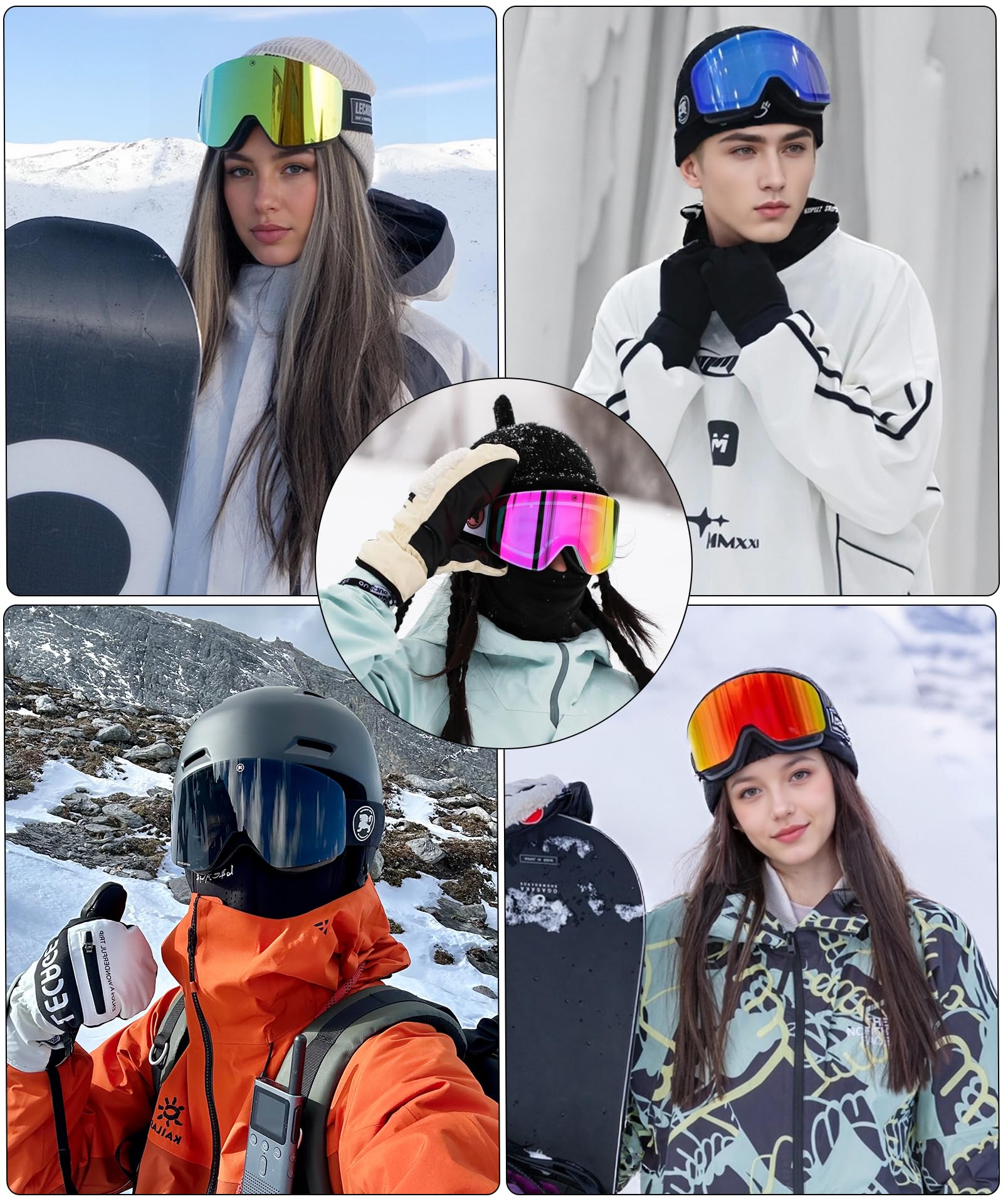 Masque de Ski Photochromique Anti-Brouillard UV400, Vision Large Sans Cadre Lunettes de Ski Homme Femme Adapté à Ski/Snowboard, OTG Compatible avec le casque, Parfait pour Sports Hiver