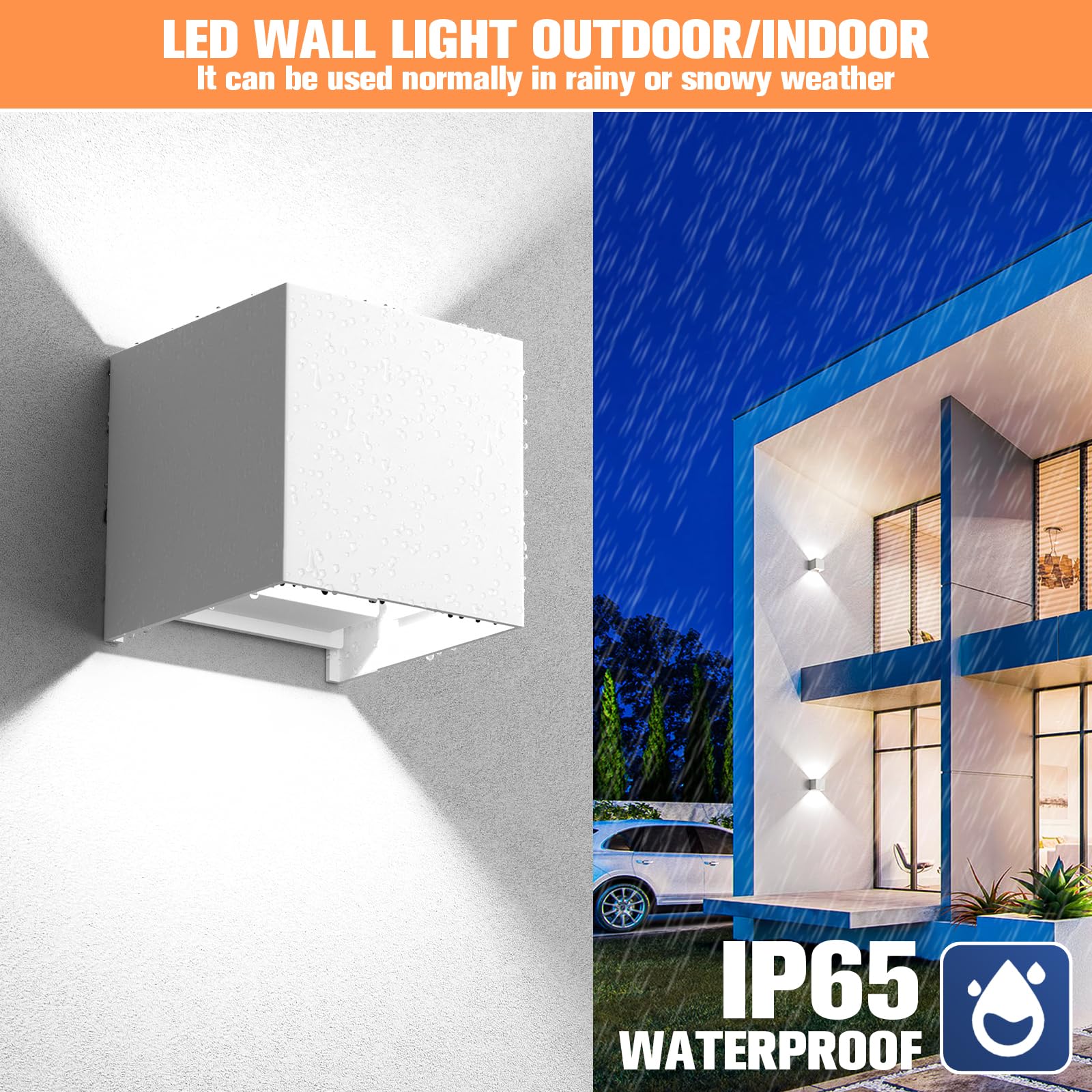 HaoDrisk 2 Pezzi 9W Applique da Esterno/Interno LED 6000K Lampada da Parete Moderno, Applique cubo in Alluminio, Angolo di Diffusione Regolabile, IP65 Impermeabile(Bianco)