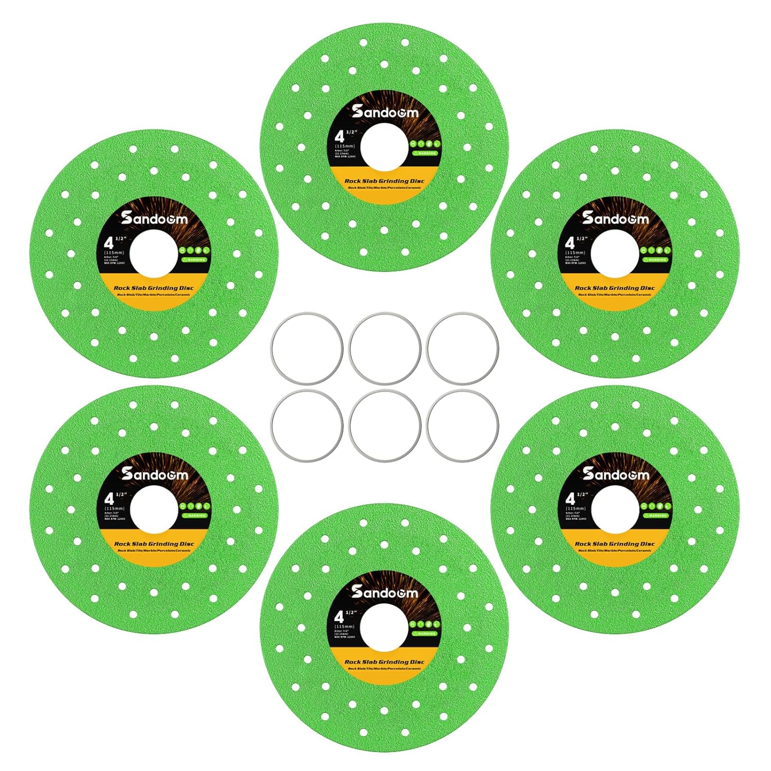 4-1/2" Diamond Rock Slab Grinding Disc, Ultra-Thin Multi-Pore Glass Tile Cutting Disc for Angle Grinder, for Porcelain/Glass/Ceramic/Tile/Granite/Marble, 7/8" Arbor-6 Pack Tile Cutter Blade