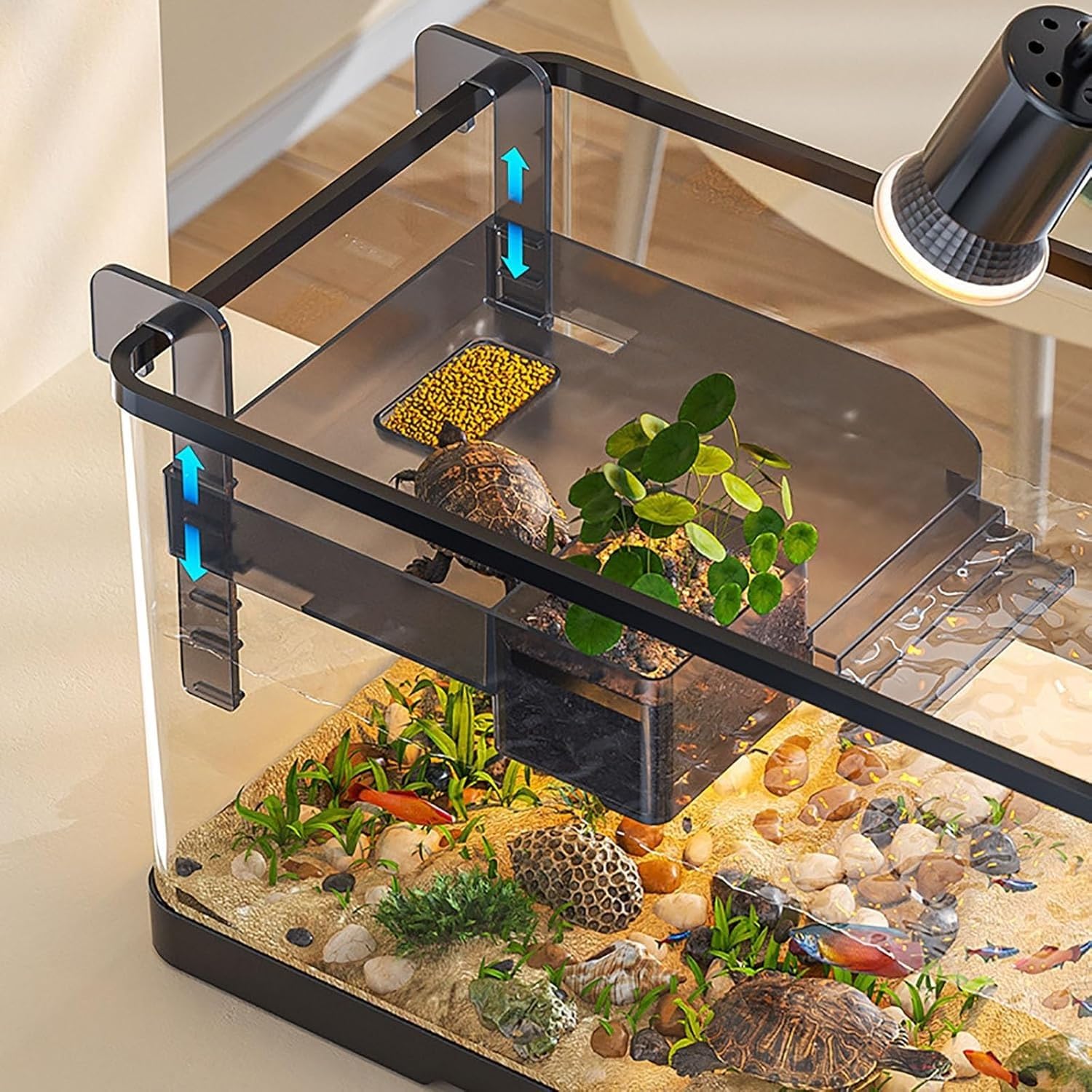 Tank-Aquarium, Komplettes Startergehäuse for Wasserschildkröten Mit Filter, Sumpfschildkrötensee Wasserpumpe, for Den Lebensraum Von Haustier-Reptilien(L-19.5 * 8.5 * 8.3in)