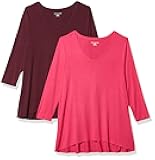 Women's 3/4 Sleeve V-Neck Swing T-Shirt (Available in Plus Size), Pack of 2
