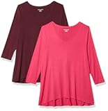 Women&apos;s 3&sol;4 Sleeve V-Neck Swing T-Shirt &lpar;Available in Plus Size&rpar;&comma; Pack of 2