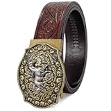 Western Cowboy Ratchet Belts for Men Women Leather Cowboy Belt with Automatic Western Buckle for Christmas Gifts