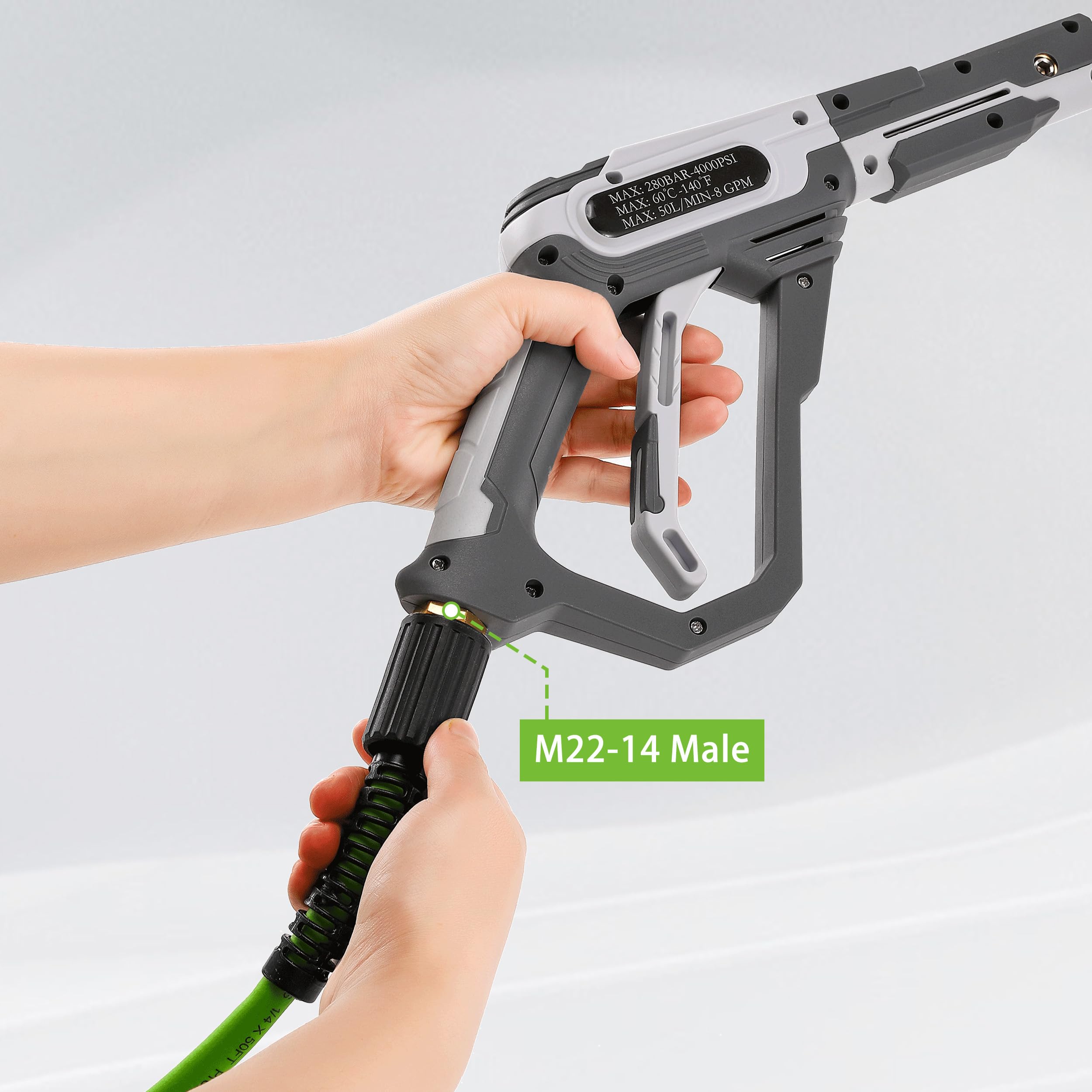 PWACCS Manguera de lavado a presión de 50 pies x 1/4 pulgadas, resistente a torceduras, mangueras de extensión de lavado de alta presión con accesorios M22-14 mm, compatible con Karcher K2, K3, K4, K5 | Resistente a torceduras, accesorios M22-14 mm, compa