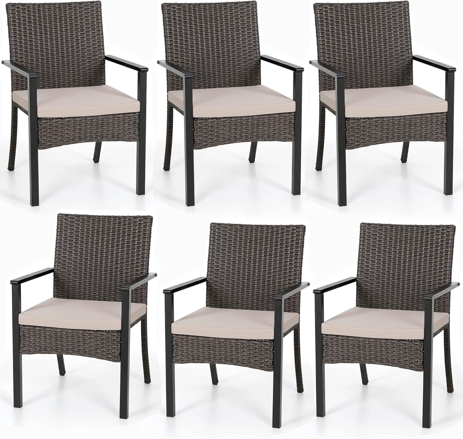 PHI VILLA Outdoor Wicker Chairs Set of 6, Rattan Covered