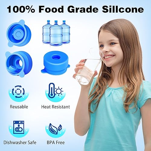 Miniatura 4 de U-Goforst 6 unidades Tapa para jarra de agua de 3 y 5 galones, cubierta de botella reutilizable de silicona de grado alimenticio de 2.165 in para