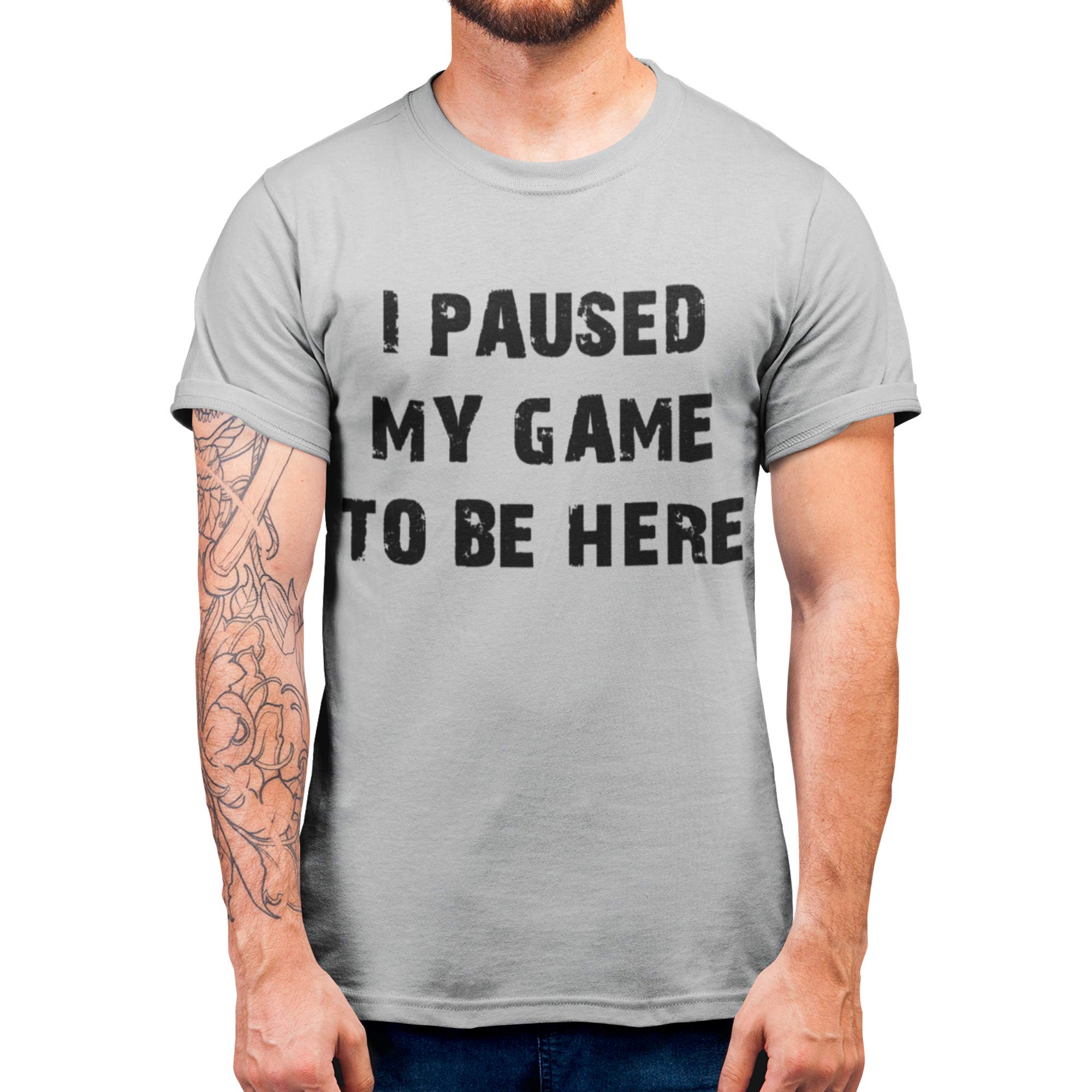 I Paused My Game to Be Here T Shirt, Funny Tshirts Men Grey Gamer Gaming Joke Novelty