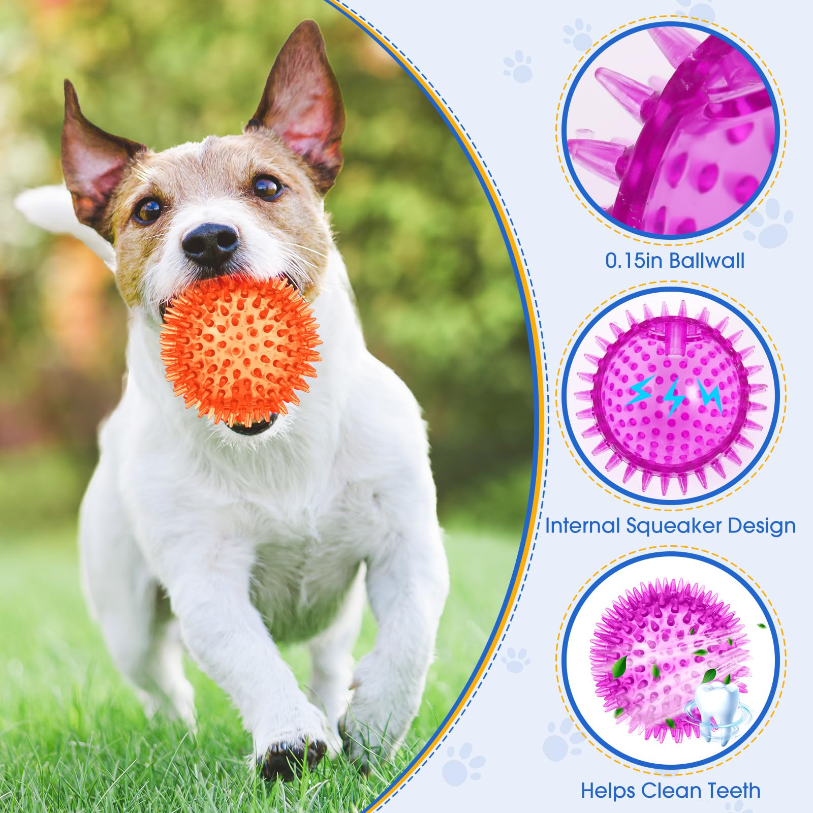 Lot de 50 balles couinantes pour chien en vrac pour mâcheurs agressifs - Jouet à rapporter - Jouets à mâcher en TPR pour nettoyer les dents et l'entraînement - 5,3 cm, 6,3 cm, 8,9 cm