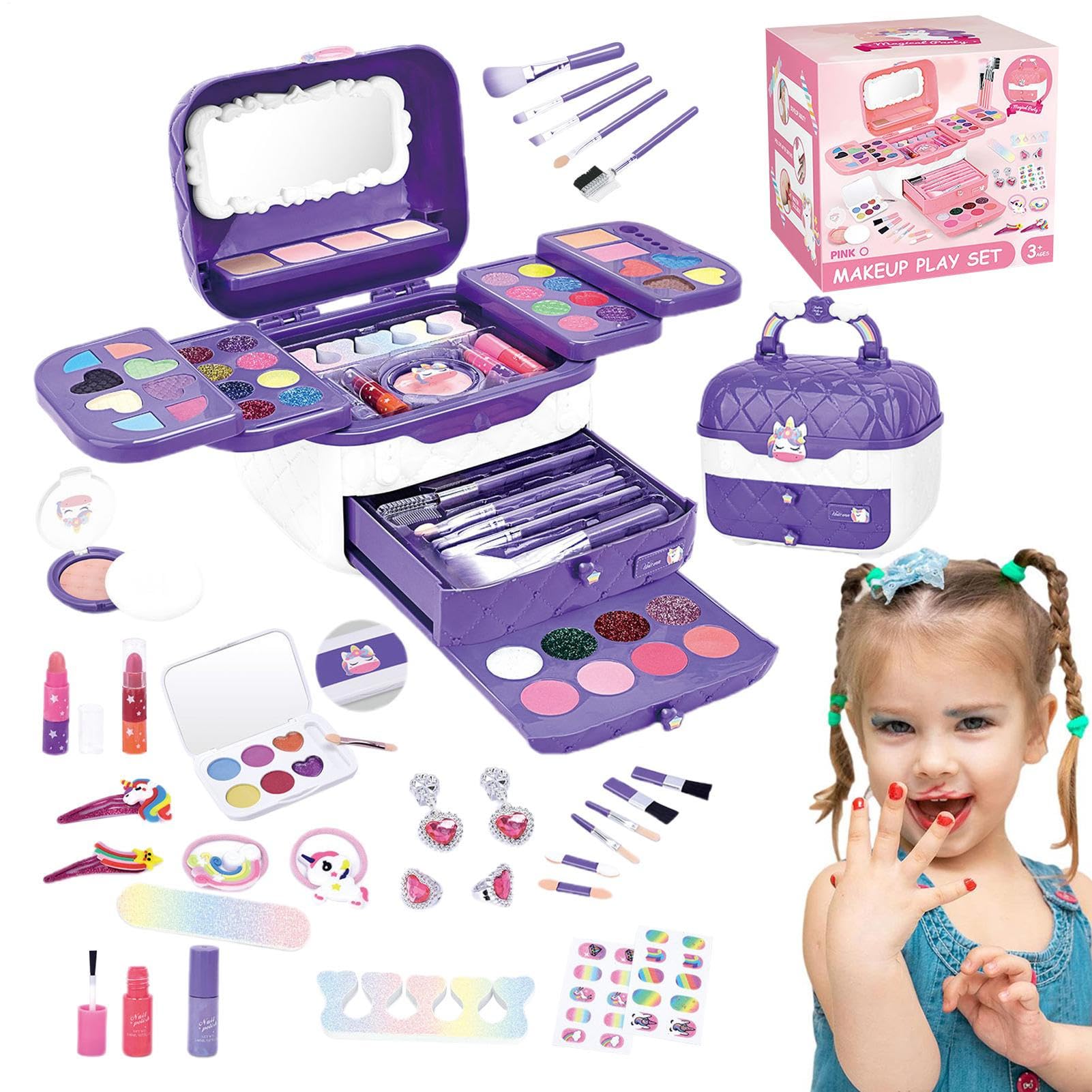 Play Make Up, set di trucco lavabile per bambine, giocattolo per bambine | con specchio, giocattolo da principessa per il trucco per bambini 3 ai 12 anni, adolescenti, Natale