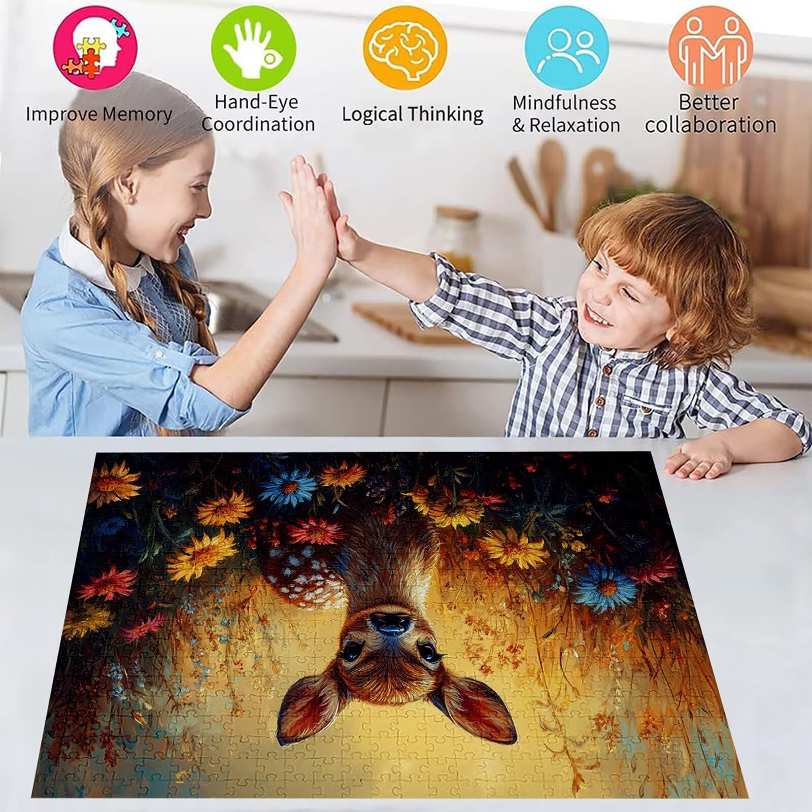 Puzzle 3000 elementów jeleń puzzle dla dorosłych kwiaty 122 x 81 cm Unikalne rzemiosło klasyczne 3D drewniana układanka do rodzinnych gier aktywnych, układanka do samodzielnego wykonania nawet do