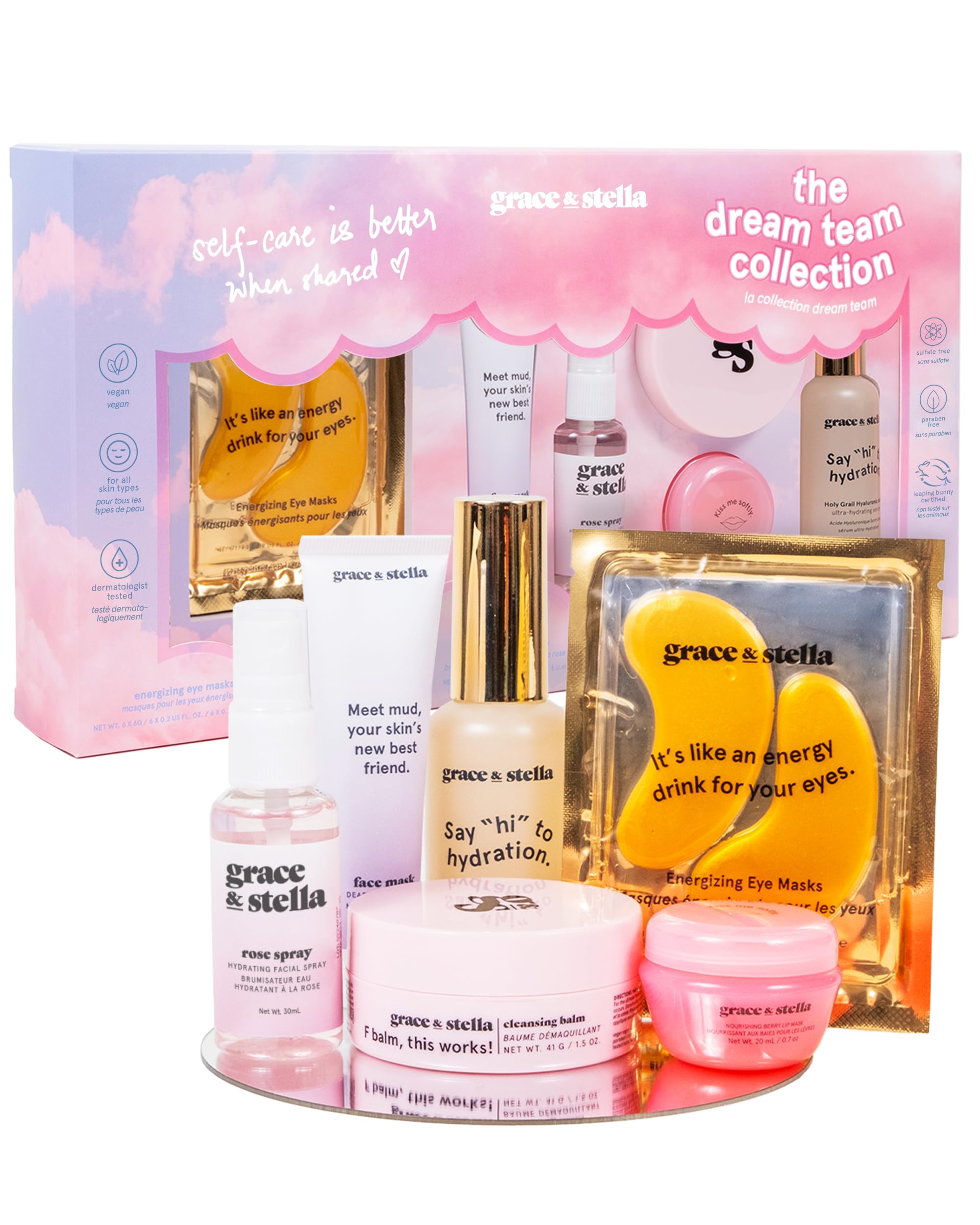 grace & stella Award Winning Skin Care Set - Birthday Gifts for Her, Travel Size Toiletries with Eye Masks, Hyaluronic Acid Serum, Lip Balm & More,