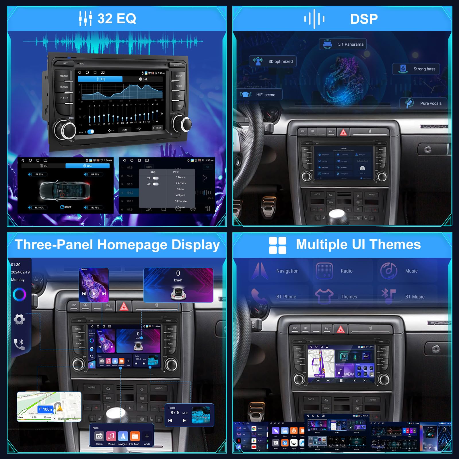 4+64 GB Android Autoradio für Audi A4 B6/B7, S4 B5/B7, RS4 B7/Sportback, Seat Exeo, Plug & Play, kabelloses CarPlay & Android Auto, WLAN, GPS, Navigation, DSP, Bluetooth + Rückfahrkamera