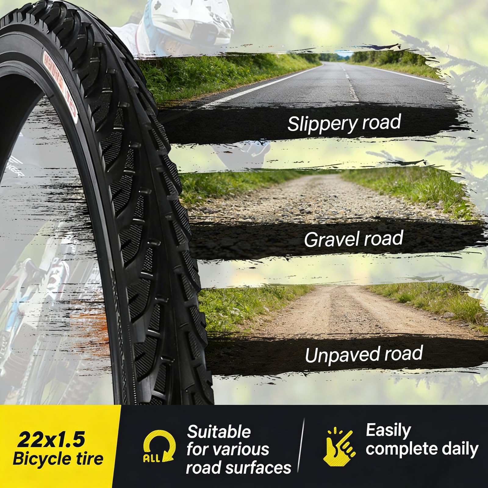22x1.5 Opona Rowerowa z Ochroną Przed Przebiciem, Pogrubiona, Wzmocniona Ściana Boczna, Wzór Blokowy dla MTB, Jazdy Miejskiej i Off-Road, 40-65 PSI, 40-507(2pcs)
