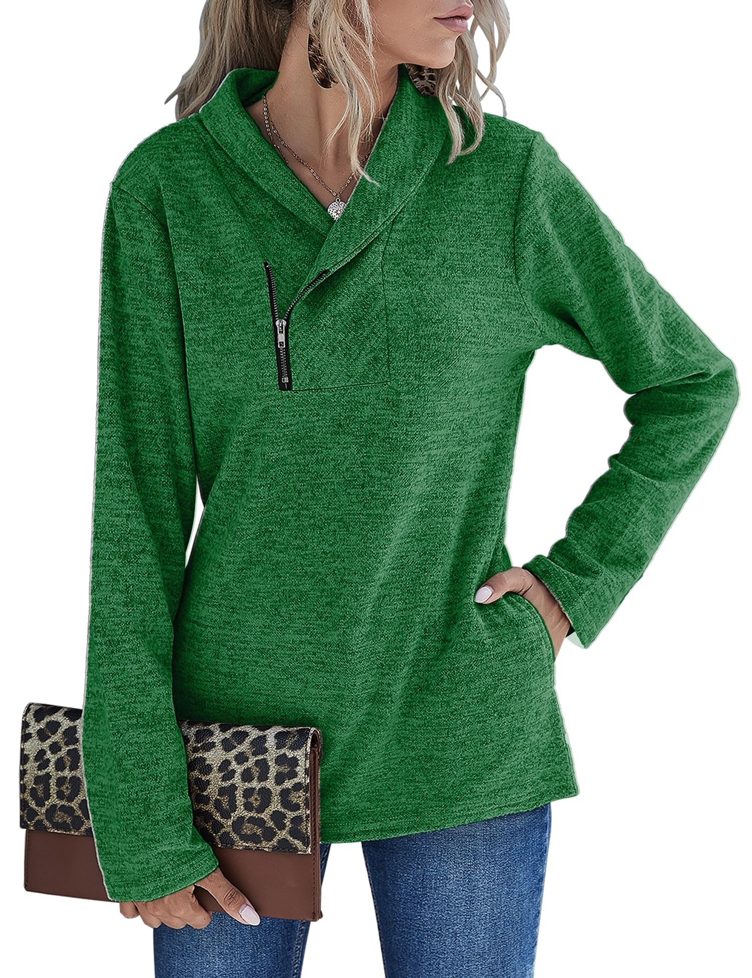 Romanstii Quarter Zip Sweatshirt for Women Fall Long Sleeve Cowl Neck Top 2025 Fashion Pullover with Pockets