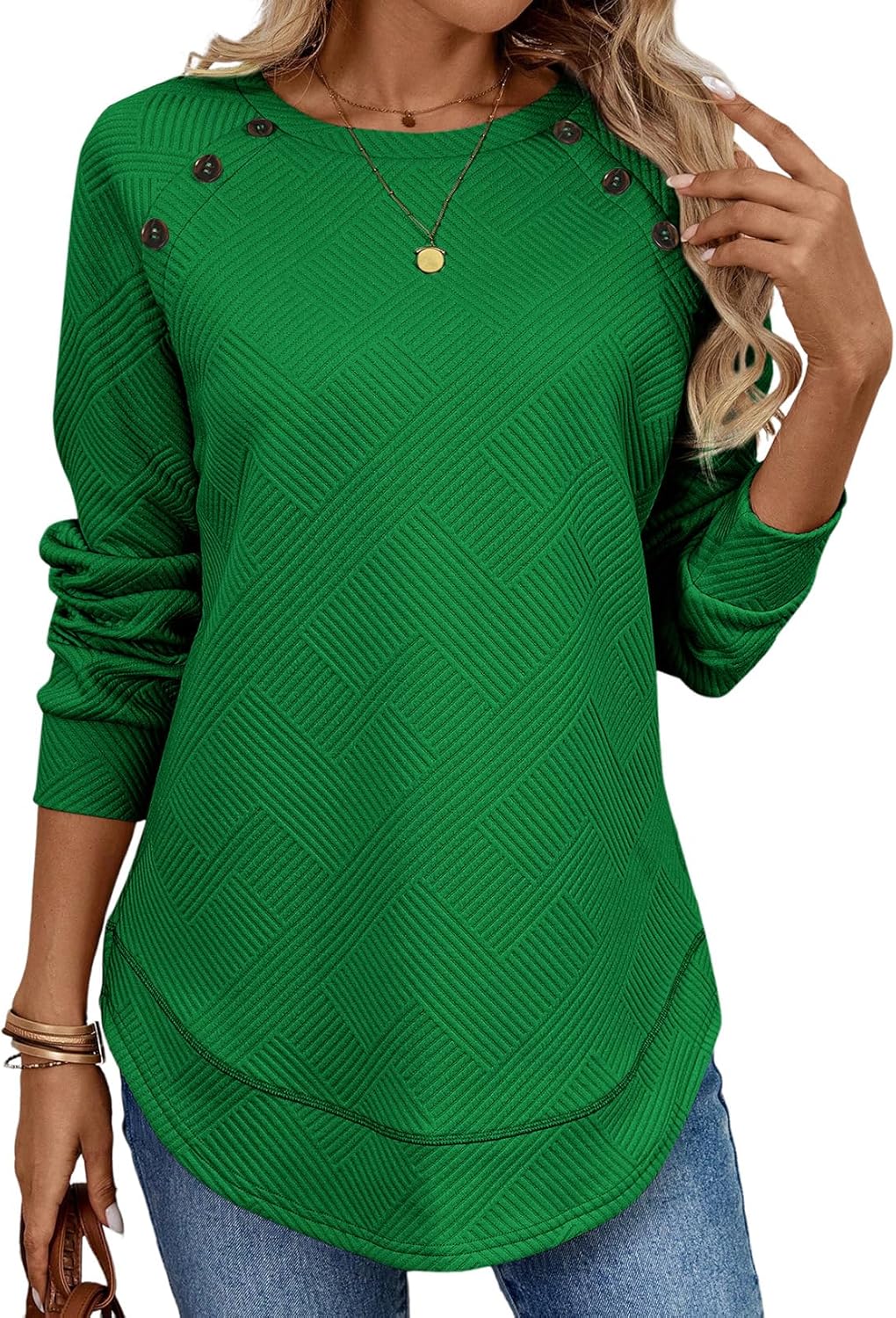 BLENCOT Long Sleeve Shirts Crewneck Sweatshirt Button Textured Loose Fit Business Casual 2025 Comfy Pullover - Image 6