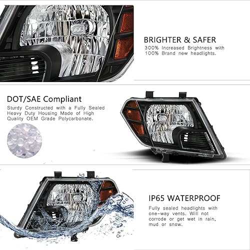 Miniatura 4 de VehicleAid Conjunto de faros delanteros compatible con Nissan Frontier 2009-2021, 4 puertas, sedán, halógeno, faro delantero izquierdo del conductor