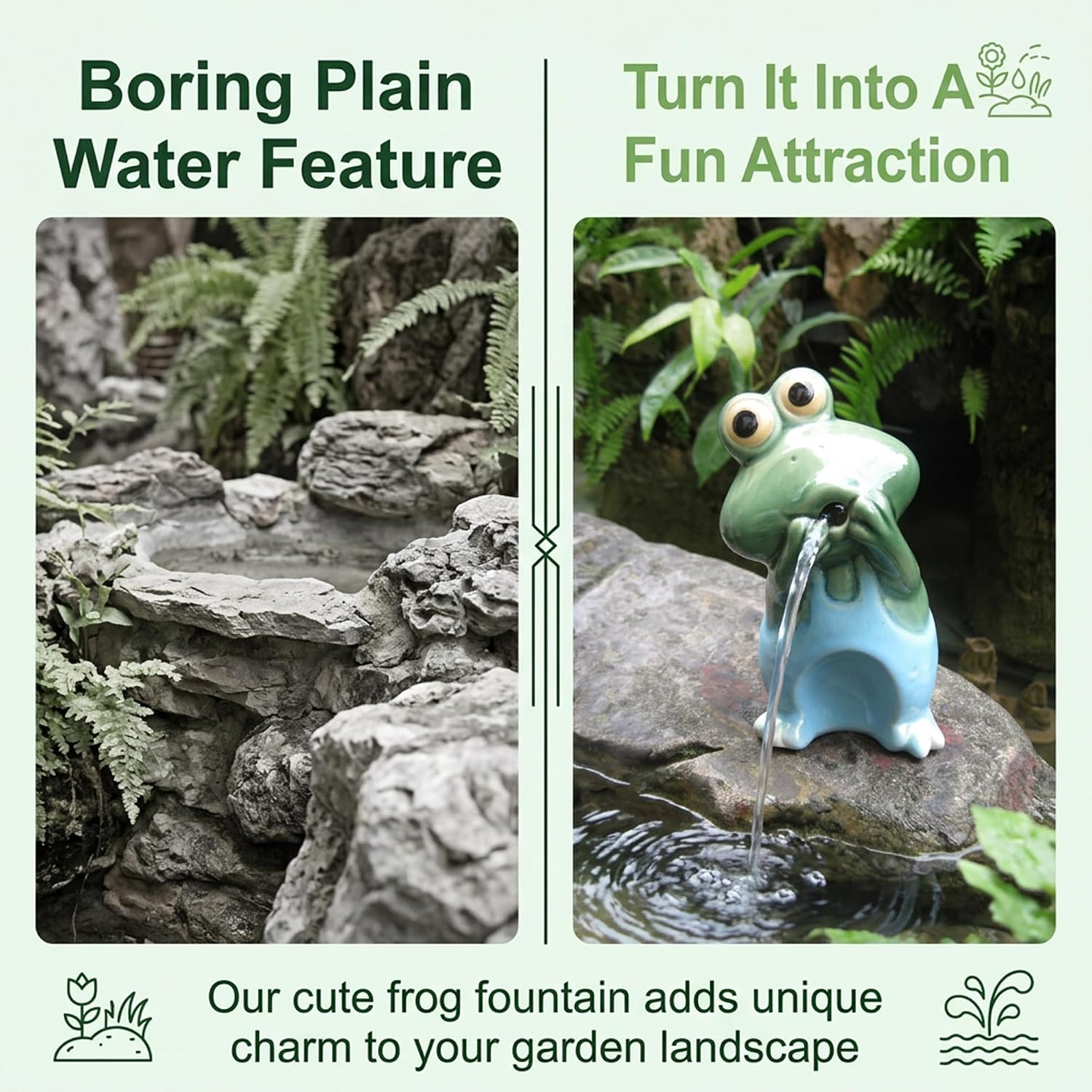 Pond Spitter Fountain for Small Ponds, 8x6x16cm Ceramic Frog Decorative Water Fountain Statue for Garden Koi Pond & Aquarium Aeration