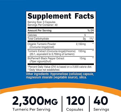 Miniatura 2 de Nutricost Turmeric 95 curcumioides 0017 onzas 120 cápsulas con Bioperina 1 botella 1