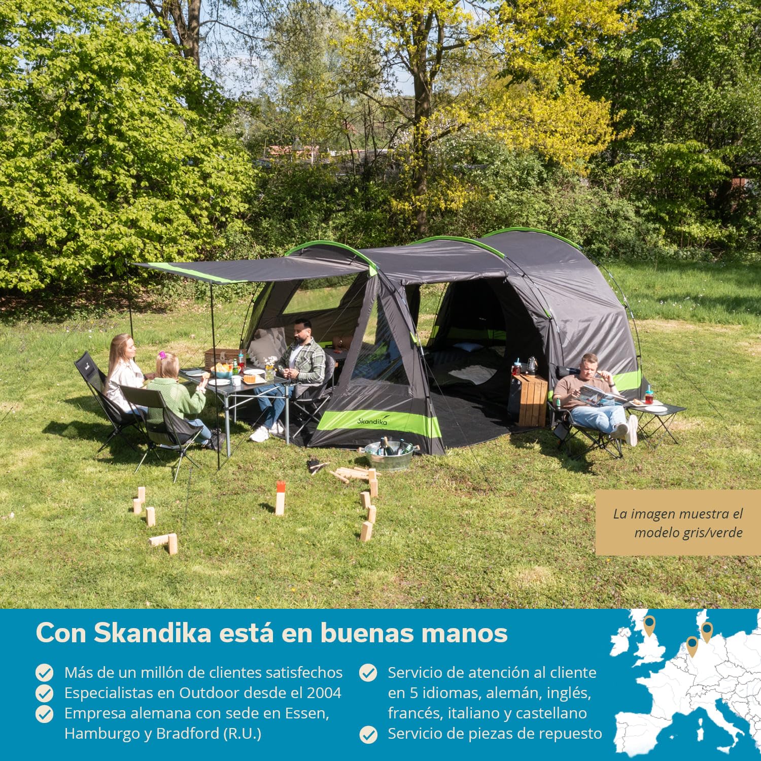 Skandika Kambo - Tienda de campaña Tipo túnel - 4 Personas - Columna de Agua de 3000 mm - 3 entradas - toldo