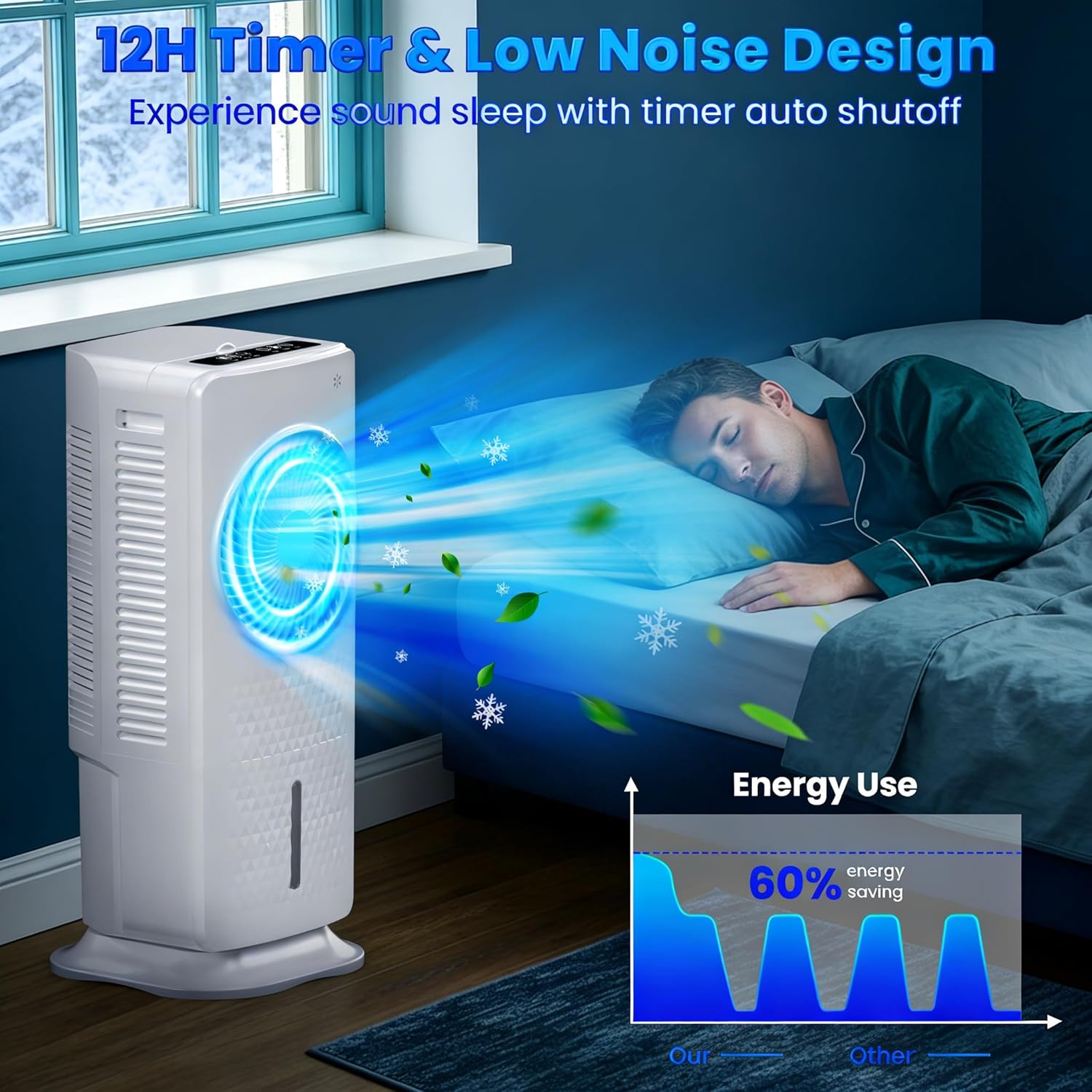 Portable Air Conditioners, 3-IN-1 Evaporative Air Cooler with Remote Control, 3 Speeds 4 Modes, 12H Timer,1.5 Gal Water Tank, Cooling Fan for Bedroom, Home, Office