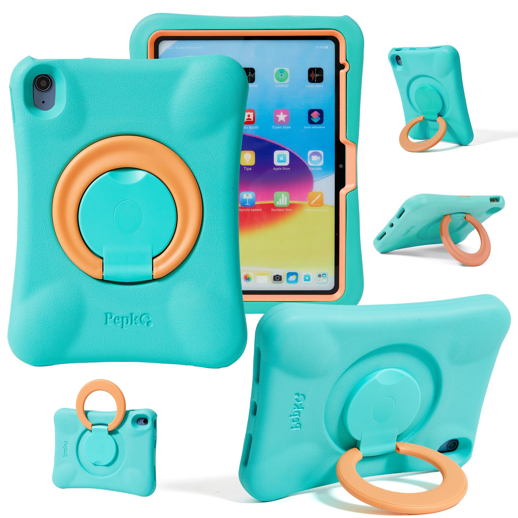 Custodia per Bambini per iPad, Cover Antiurto per iPad 10,9" 10a Generazione (2022), Custodia Protettiva Leggera per Tutto il Corpo con Maniglia/Supporto Pieghevole (Menta + Arancione)