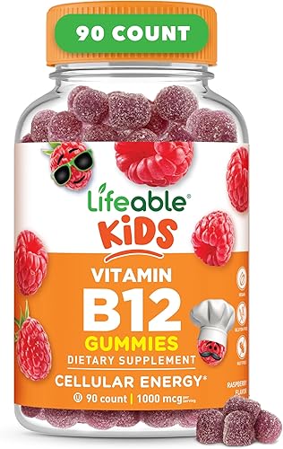 Vitamina B12 Lifeable para niños, 1000 mcg, suplemento de gomitas de gran sabor natural, vitaminas vegetarianas sin gluten, sin OMG, masticable,