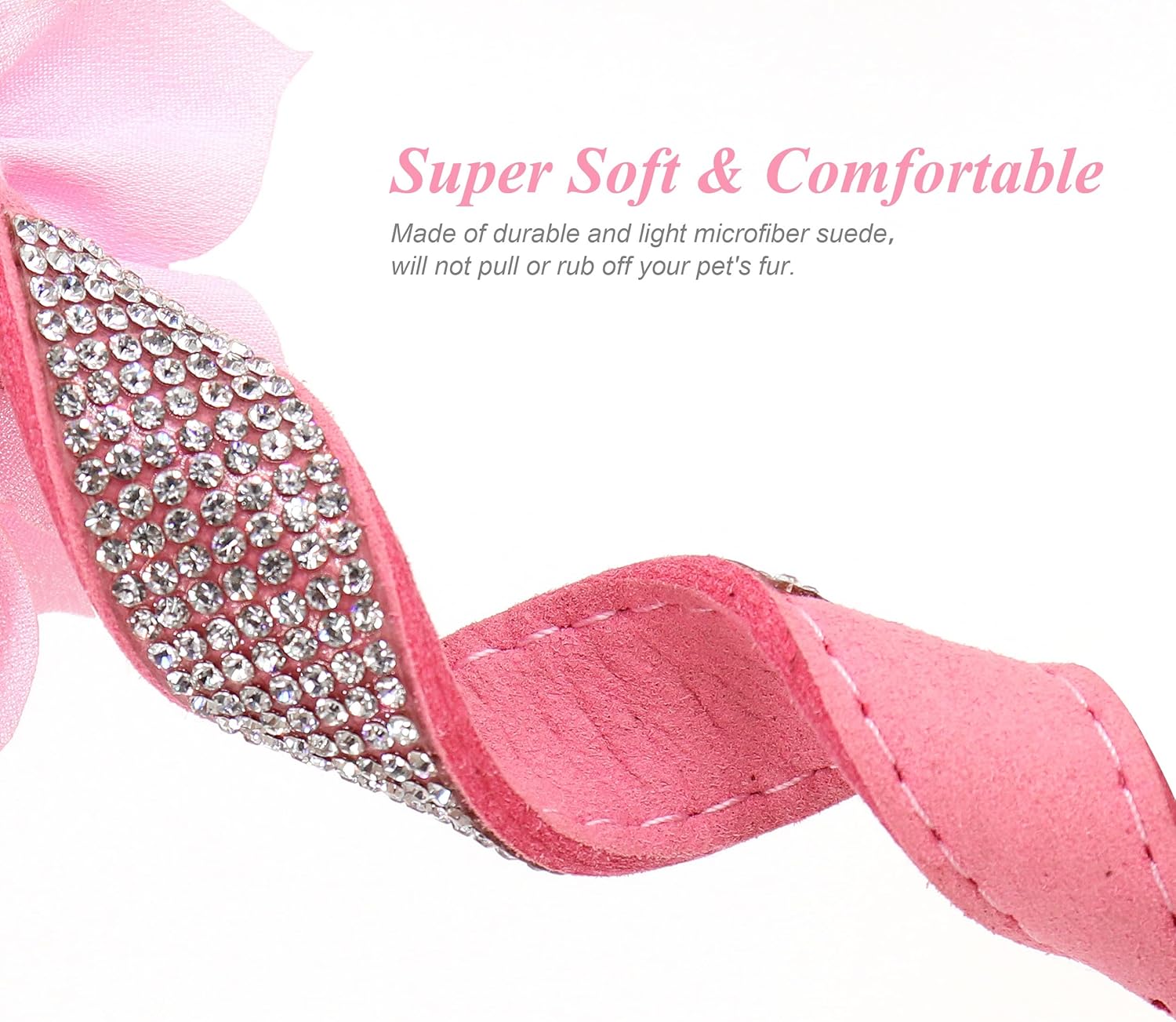 PET ARTIST Rhinestone Dog Collar and Leash Set, Sparkling Girl Dog Collars with Bling Diamonds, Soft Suede Leather Pink Pet Collar with Cute Flower for Small Puppy Dogs Walking Party Wedding,S
