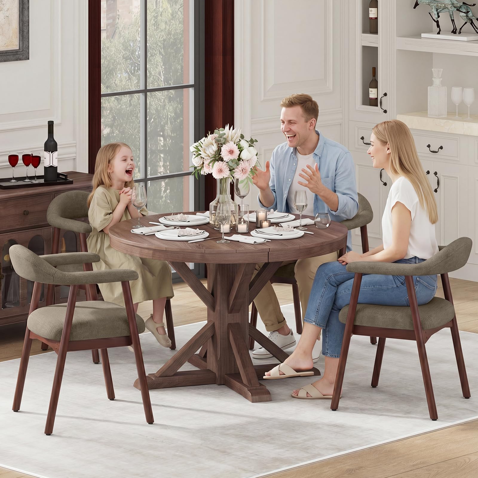 MALOL 4er Set Stoffsessel Esszimmerstühle, gepolsterte Esszimmerstühle mit gebogener Rückenlehne und Holzbeinen, Mid-Century-Modern Küchenstühle für Küche und Esszimmer, Kamel