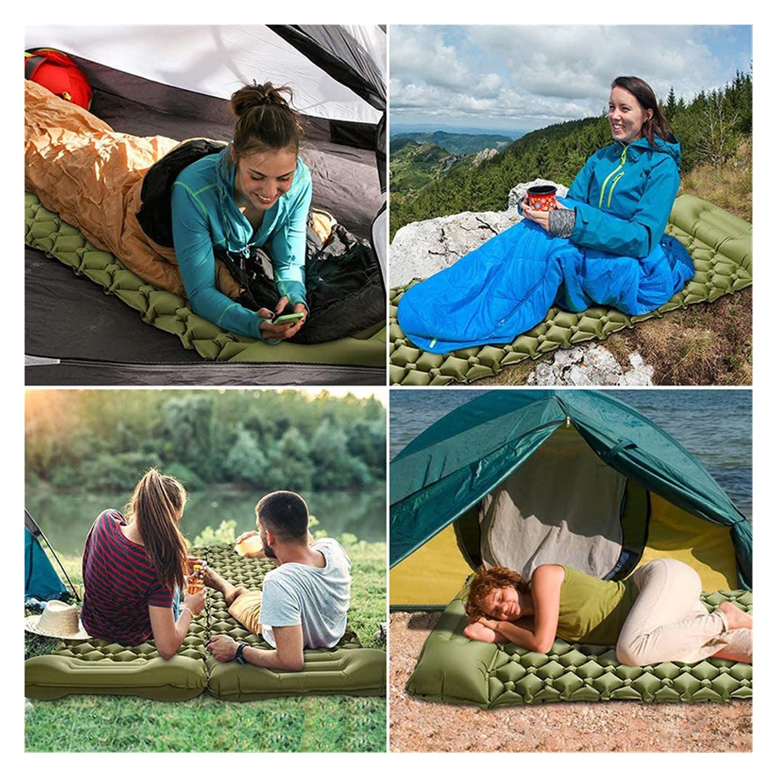 Outdoor Camping Karimata Nadmuchiwana ultralekka poduszka powietrzna Składane przenośne podwójne łóżko polowe (kolor: ciemnoniebieska mata doube) (szara pojedyncza mata) beautiful scenery