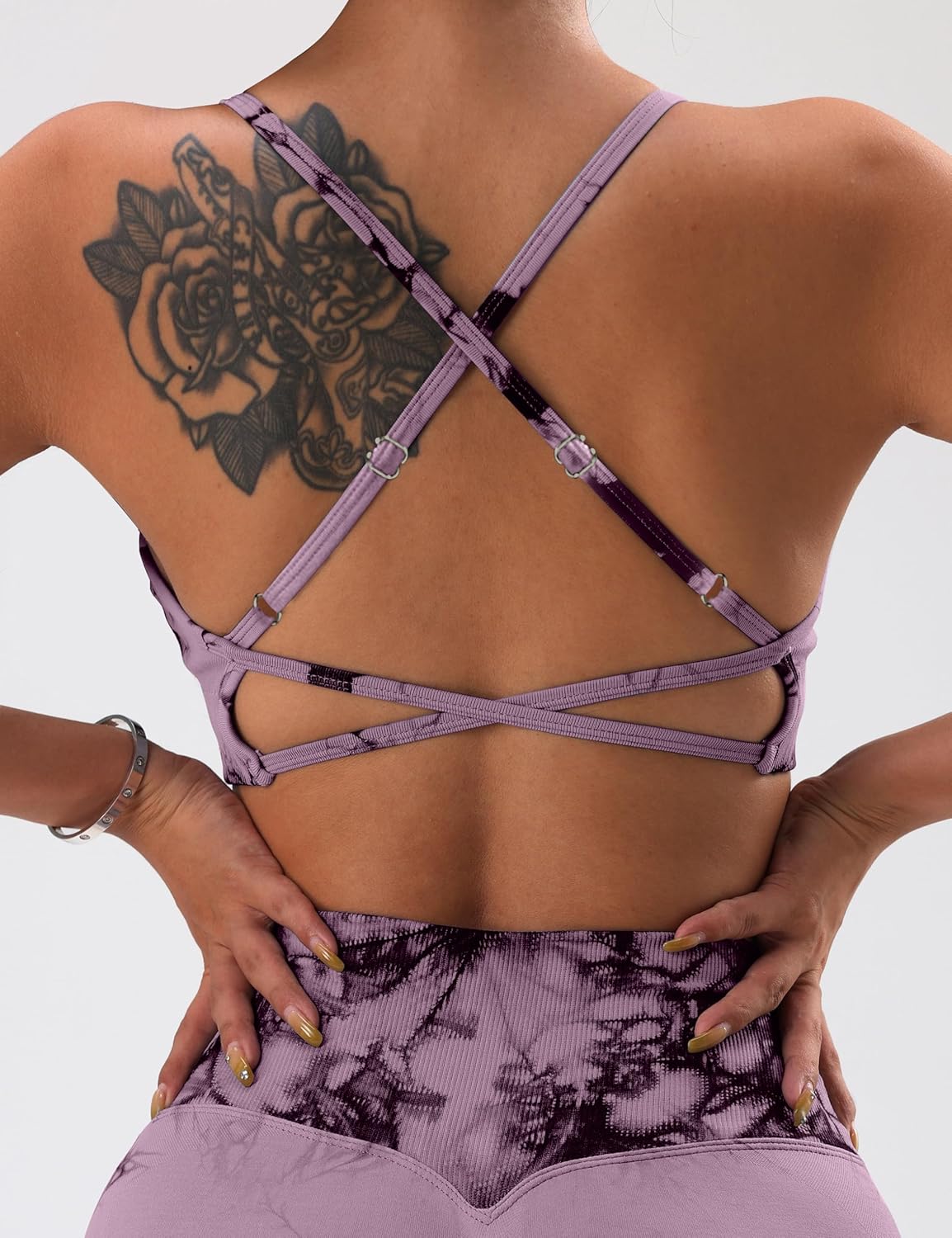 OVESPORT 3 Piece Women's Workout Sports Bras Seamless Tie-dye Strappy Gym Yoga Crop Bra - Image 2