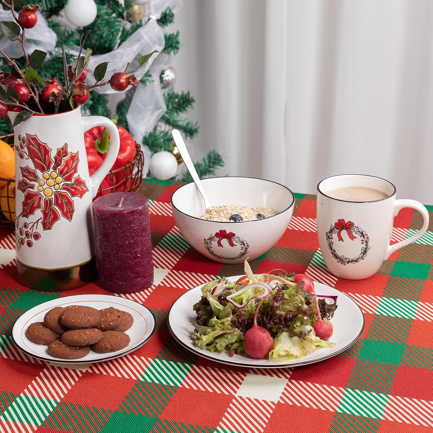 LEHAHA Ceramic Christmas Plates, 6 inch Porcelain Holiday Round Appetizer Plates, Set of 6 Plates for Kitchen, Great for Dessert,Appetizer,Cake. Dishwasher and Microwave Safe