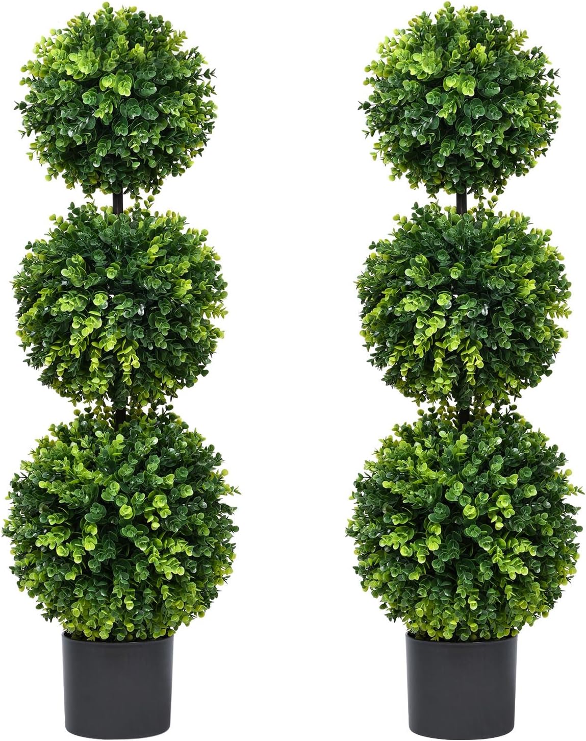 Lvydec 2 Pack Artificial Boxwood Topiary Tree, 3ft Topiary Ball Tree Potted Plants Decoration for Front Door Porch Home Living Room, Indoor/Outdoor Use