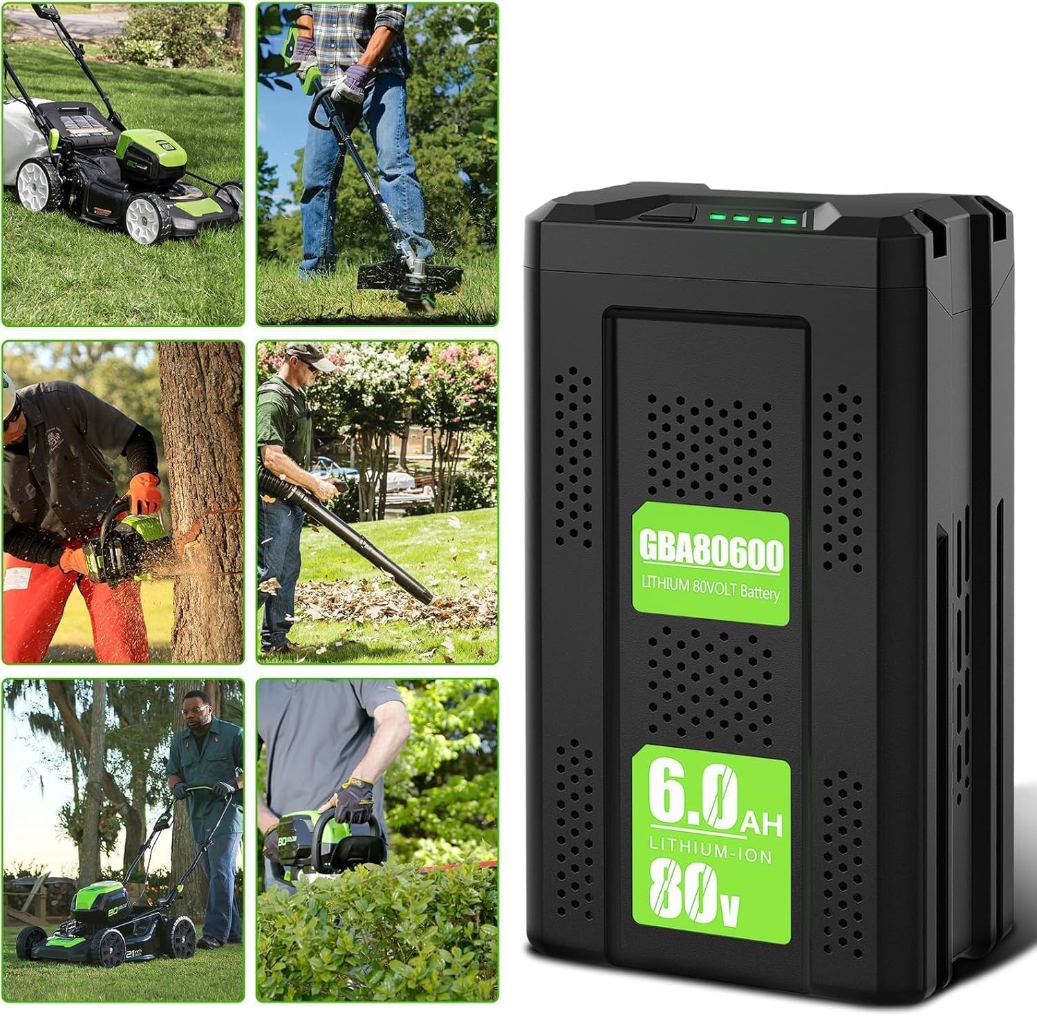 Bonacell Replacement for Greenworks 80V Battery 6.0Ah GBA80200 GBA80300 GBA80400 GBA80500, for Greenworks 80 Volt PW80L420 TL80L00 LMB407