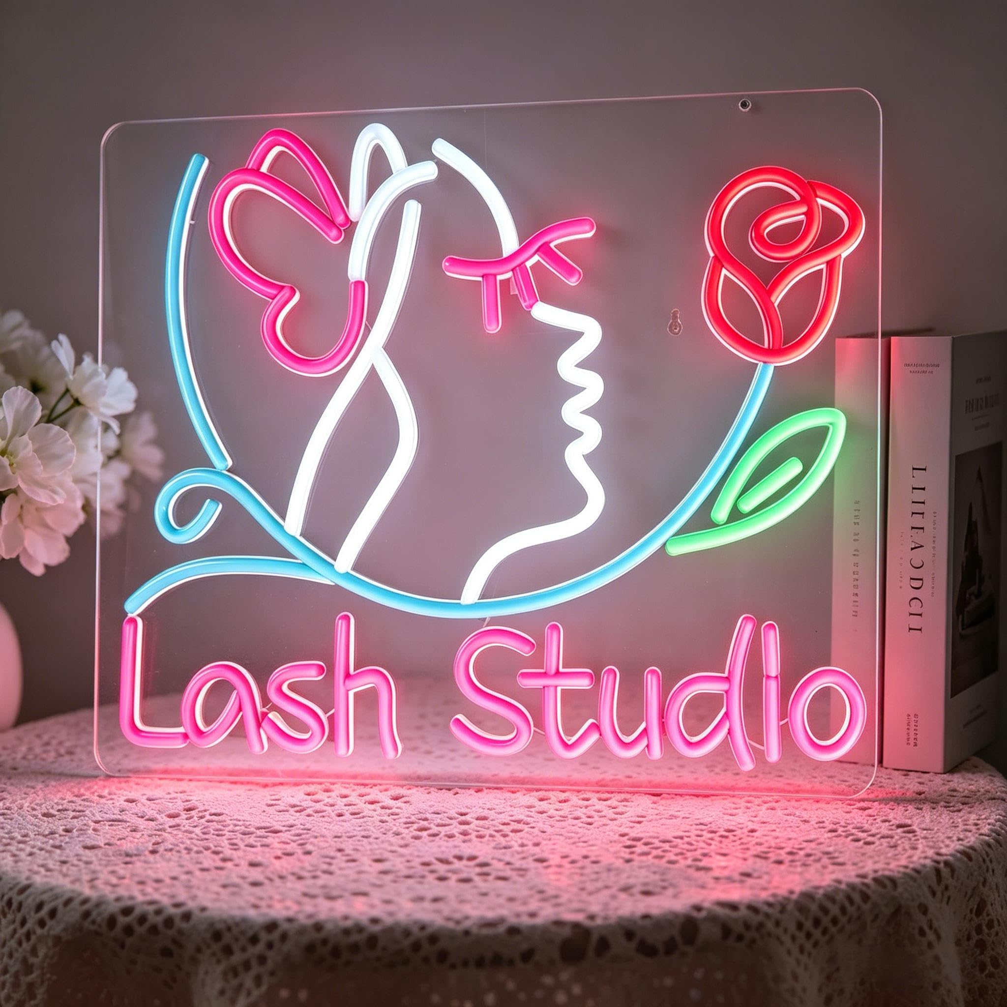 Lash Studio Neon Sign, Multi Color LED Light Up Sign, USB Powered Decorative Light for Lash Salon Beauty Studio Bedroom Home Wall Table Decor,15.9 x 12.6 In