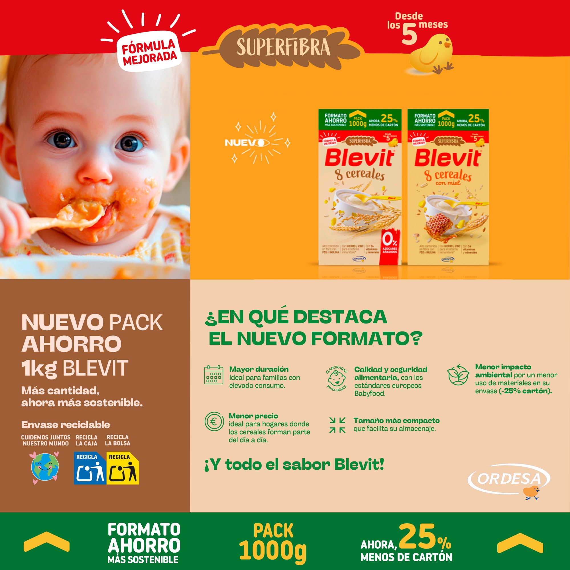 Blevit Superfibra 8 Cereales 1kg Papilla para Bebé 5 Meses Vitaminas Minerales Fibra