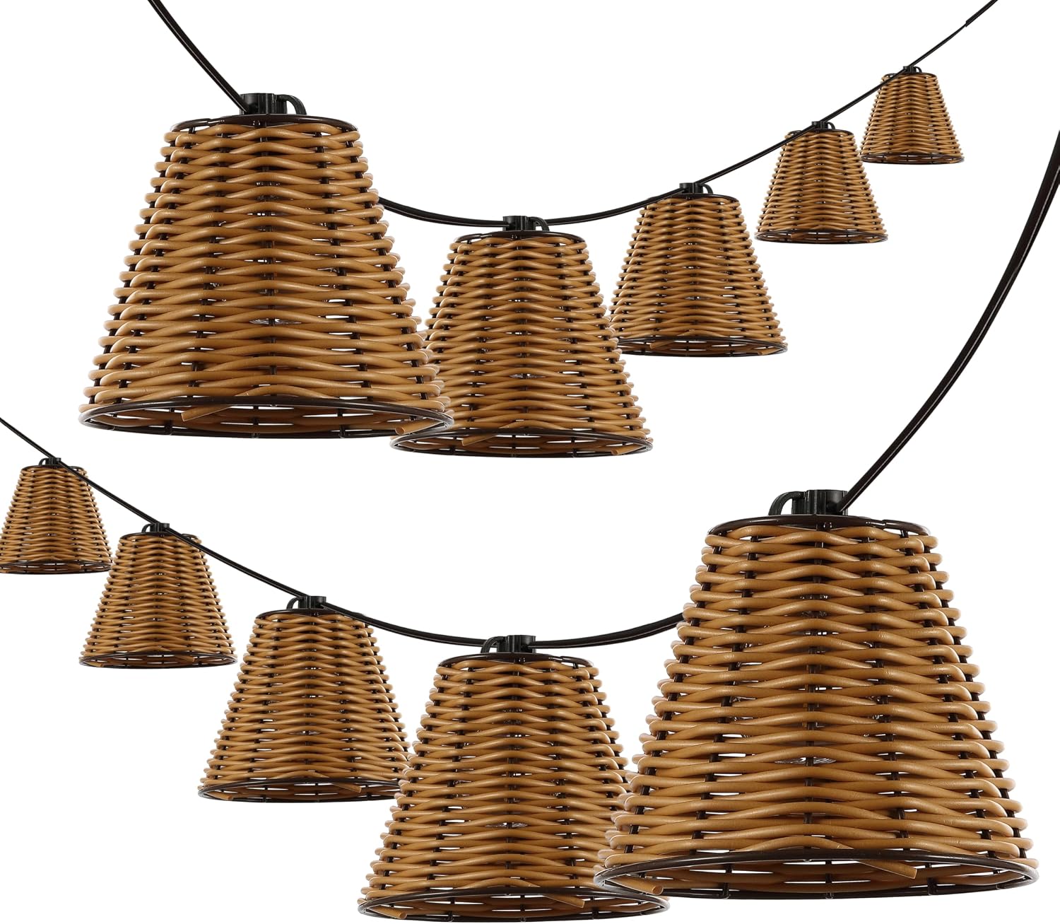 Eyely EYL8706A Selah 10-Light Indoor/Outdoor 10 ft. Classic Cottage LED G40 Faux-Rattan Shaded String Lights for Kitchen,Backyard,Patio,Farmhouse, Brown