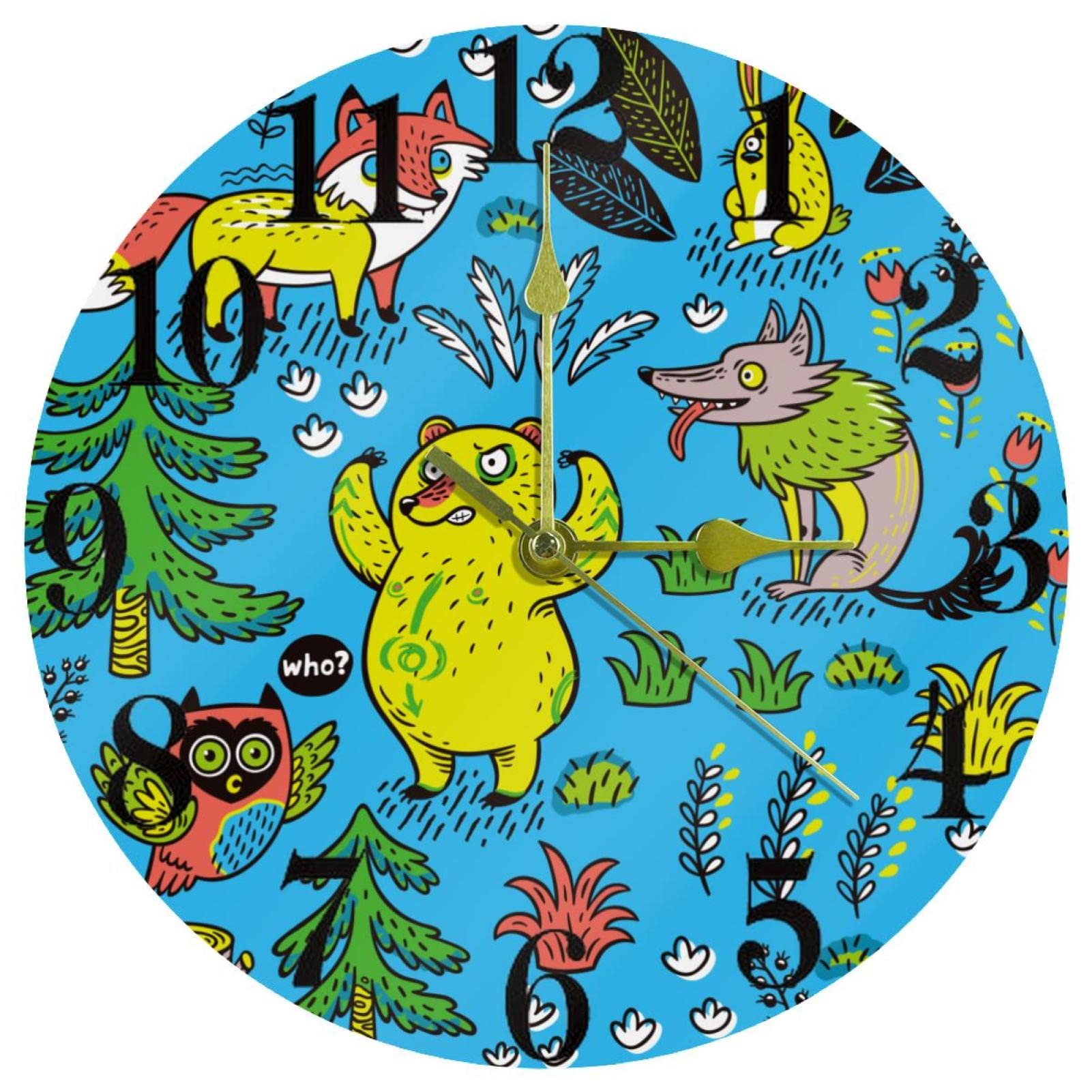 Horloge murale silencieuse sans tic-tac Blue Foxes, mouvement quartz précis 25,4 cm