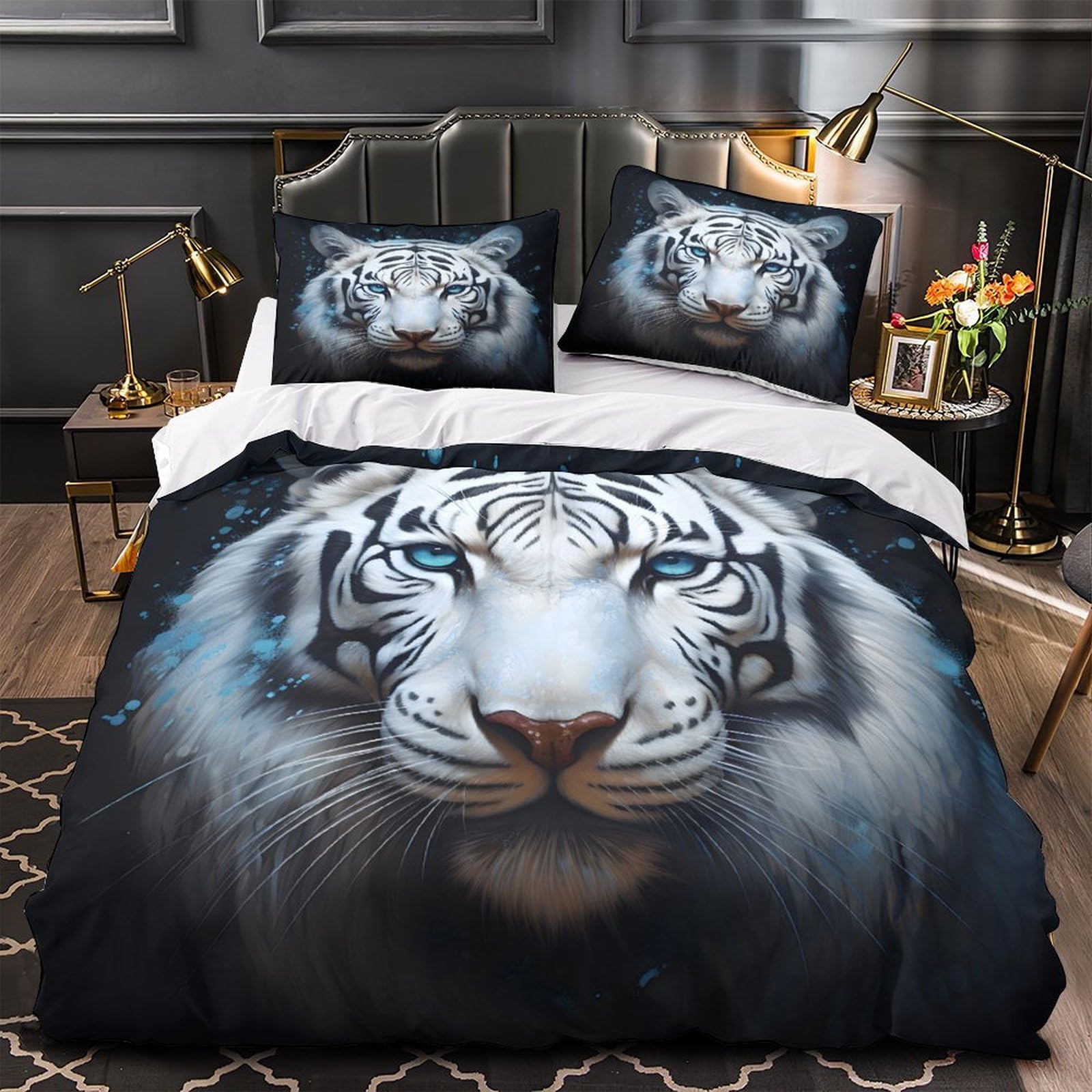 Housse de couette tigre blanc parure de lit single 140x200