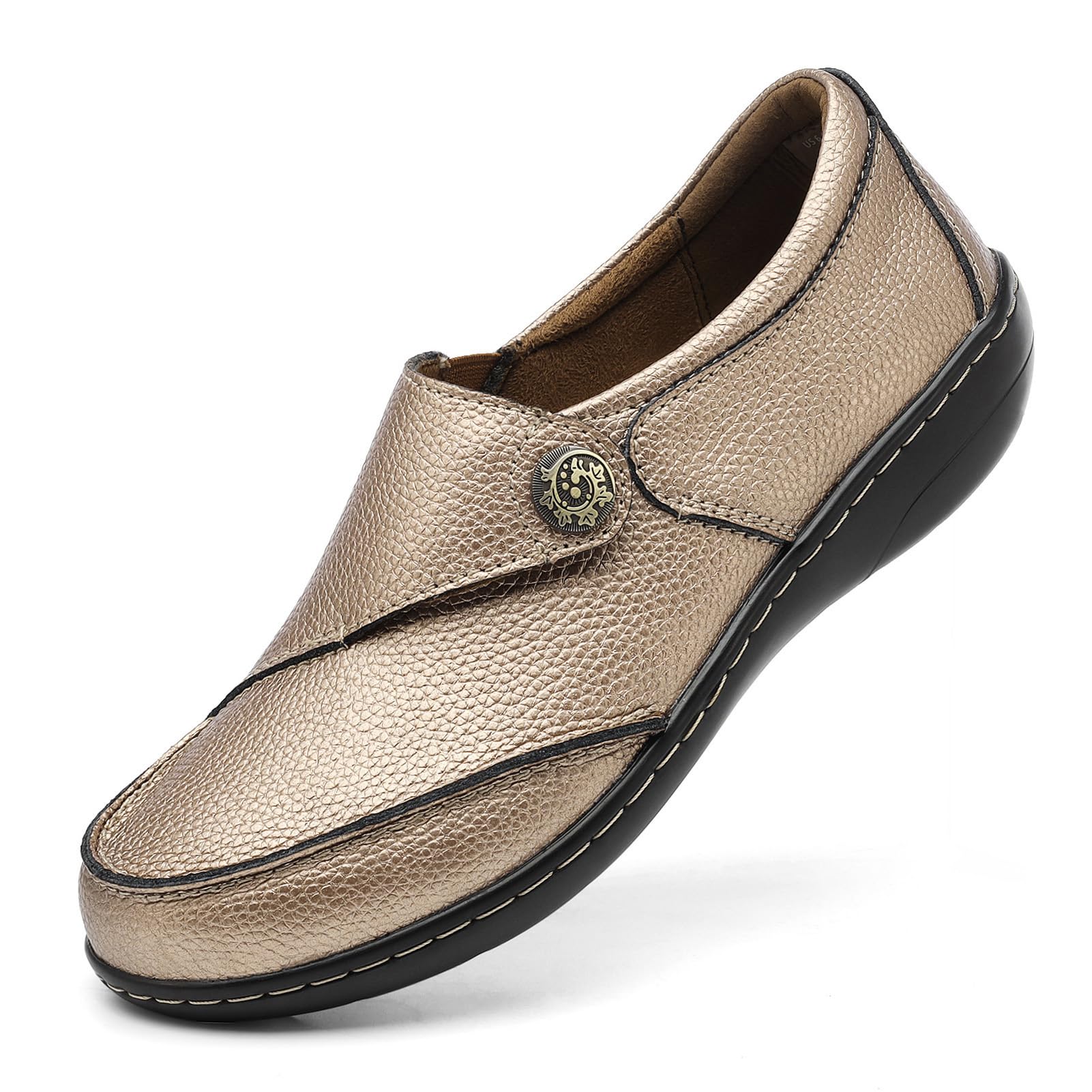 TERRIKAT Women's Classic Casual Leather Loafers Cute Moc Toe Slip On Comfort Walking Flats Lightweight Work Shoes