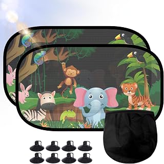 DEPAR Sonnenschutz Auto Baby–UV-Schutz Set,2er 51x31cm Sonnenschutz für Seitenscheiben,Süßes Tiermuster,Faltbar & Tragbar mit Aufbewahrungstasche,Auto Sonnenblende Kinder mit einfacher Anwendung
