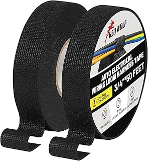 RED WOLF Wire Harness Tape Electric High Temp Wiring Cable Loom Adhesive Fabric Tape for Automobile Electrical Harness Wrap Noise Damping Protection Insulation Cable Fixed 3/4 Inch x 50 FT 2 Pack