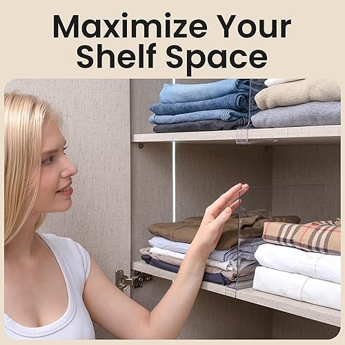 Miniatura 3 de Paquete de 6 separadores de estantes de acrílico transparente, organizadores de armario antideslizantes para suéteres, bolsas, toallas, separadores