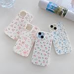 QLTYPRI for iPhone 13 Case, Cute Pink Floral Flower Pattern Aesthetic Phone Case, Raised Camera Protection Soft Slim TPU Shockproof Protective Phone Cover for Girls Women - Pink