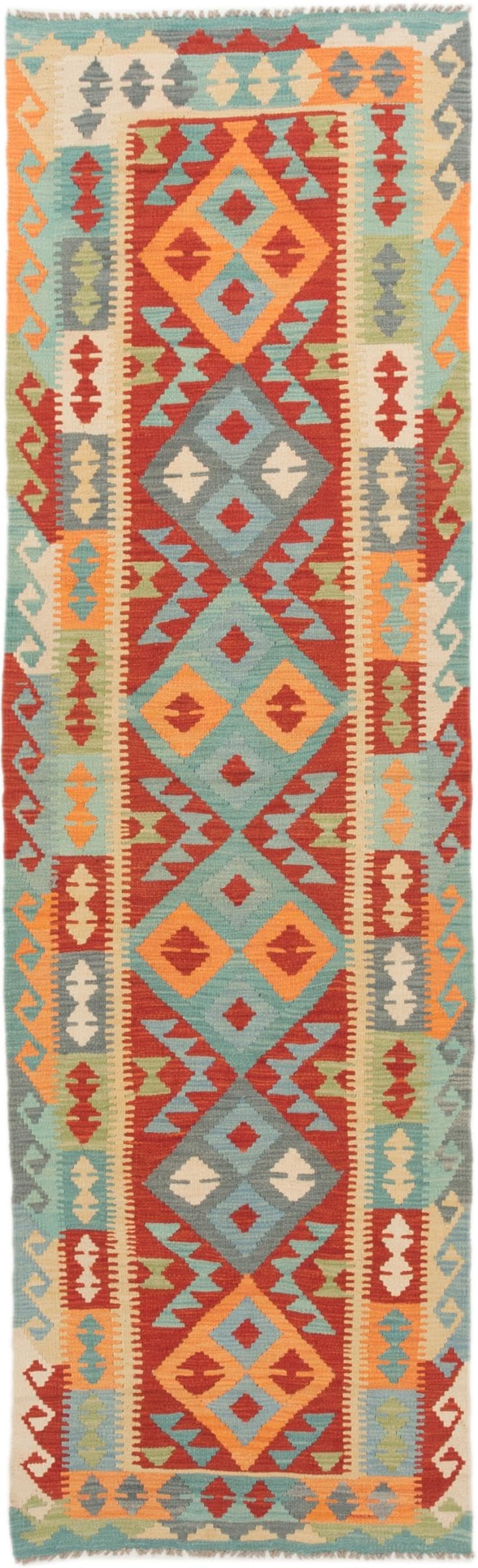 Tapis de course Kilim Afghan 84x282 tissé à la main en pure laine d'Orient