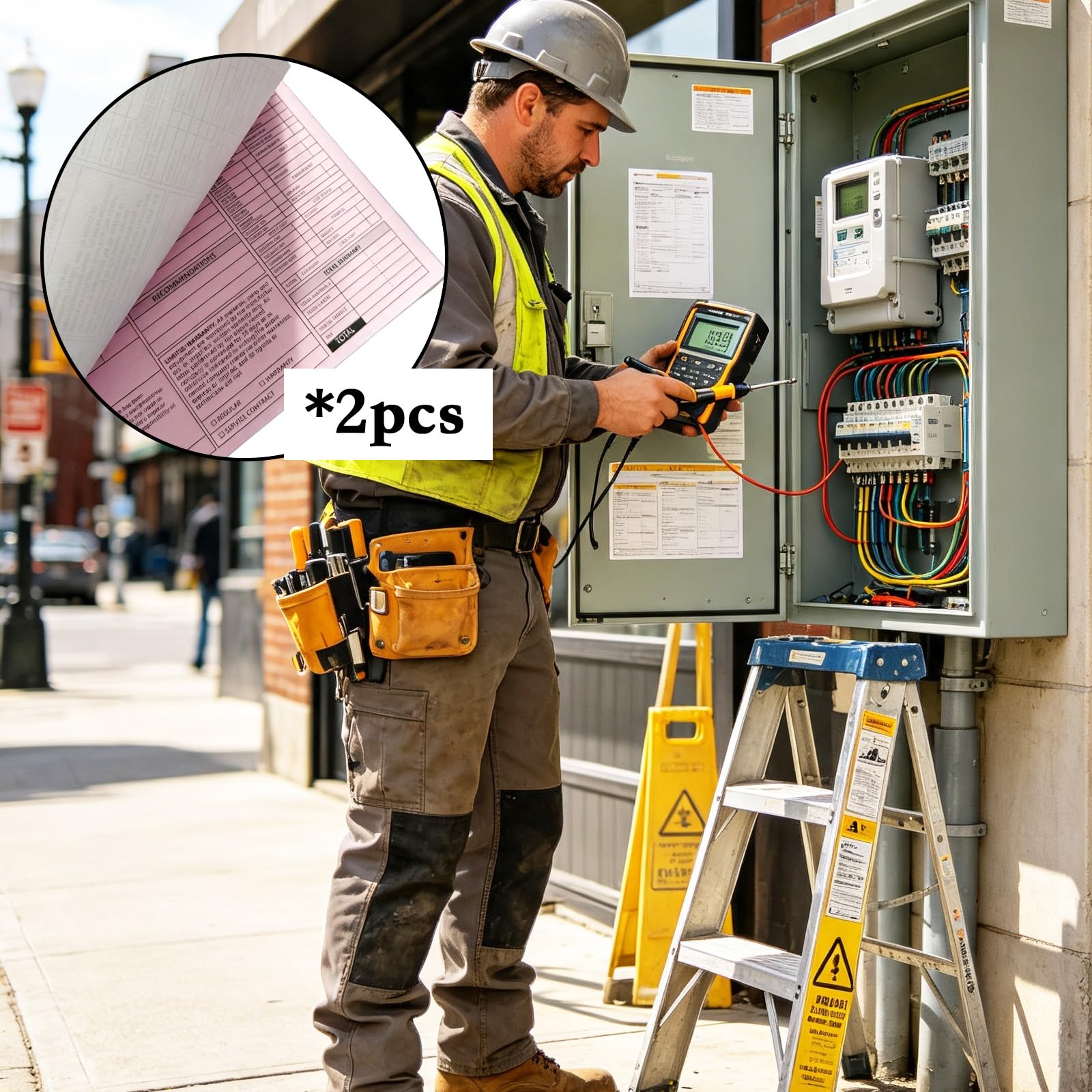 2 libros de formularios de factura de servicio HVAC, hojas de detalles de pedidos de trabajo y reparación de 3 partes, 50 juegos por libro para contratistas y técnicos de HVAC, para facturación y