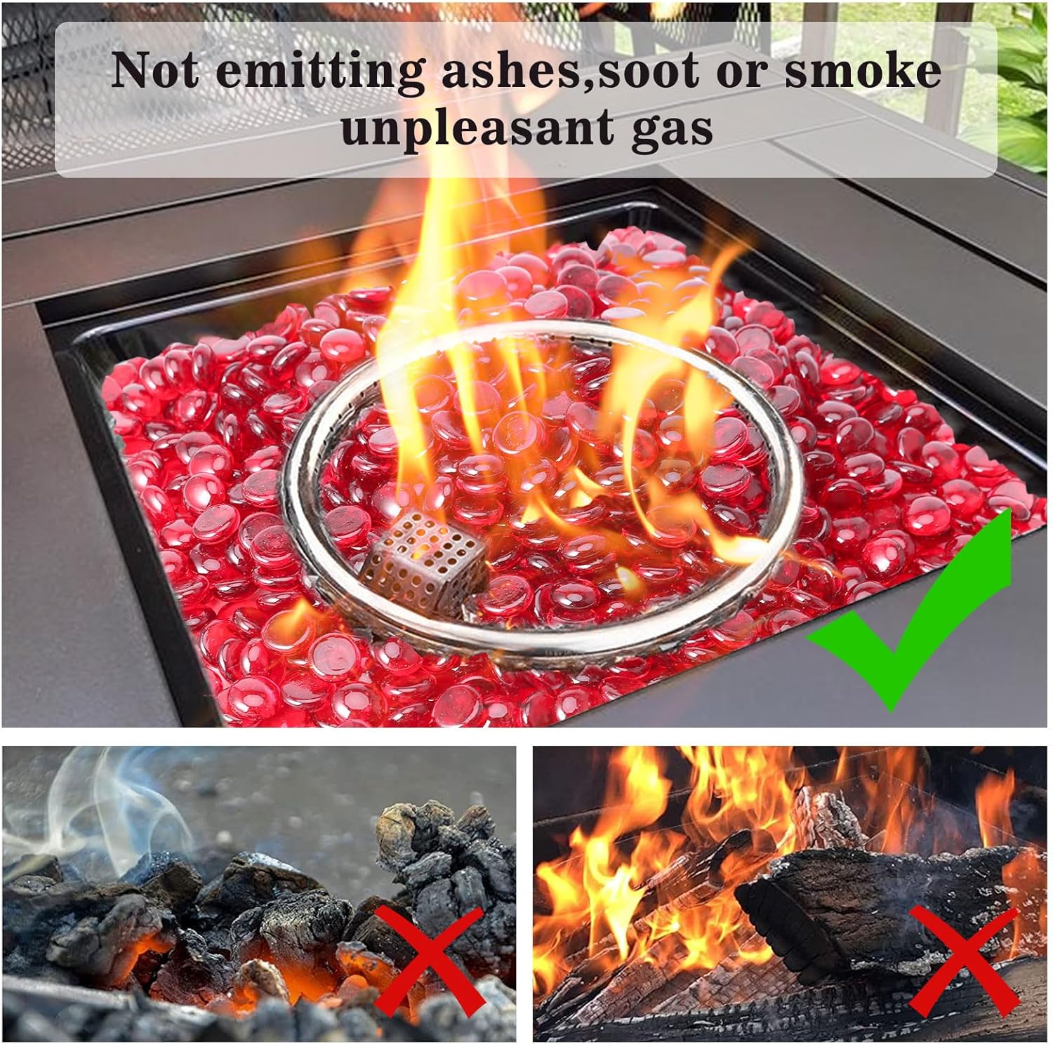 GRISUN 1/2 Inch Red Luster Fire Pit Glass, Round Glass Rocks for Natural or Propane Fireplace, Fire Pit Round Glass Safe for Outdoors and Indoors Firepit Glasses, 10 Pounds Fire Glass Beads