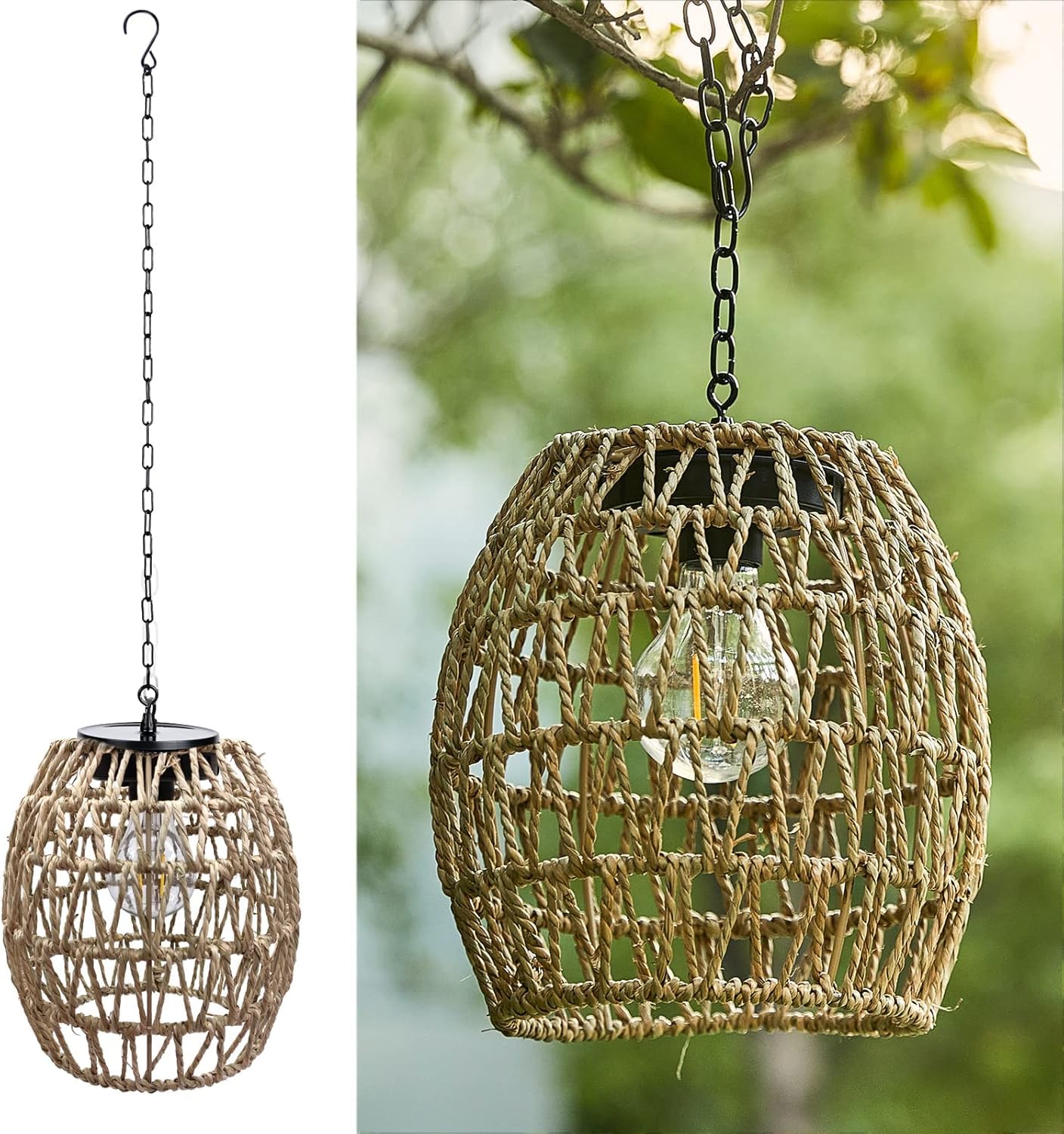 Hanging Solar Lanterns Outdoor Waterproof, Rattan Wicker Hanging Chandelier