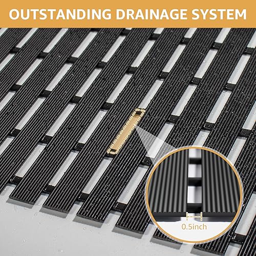 Miniatura 4 de Yolife PVC Large Shower Mat, 35.4 × 24 Inch Non Suction Cup Non Slip Shower Floor Mat, Easy to Cut & Curlable Stand Up Shower Stall Mat, Heavy Duty