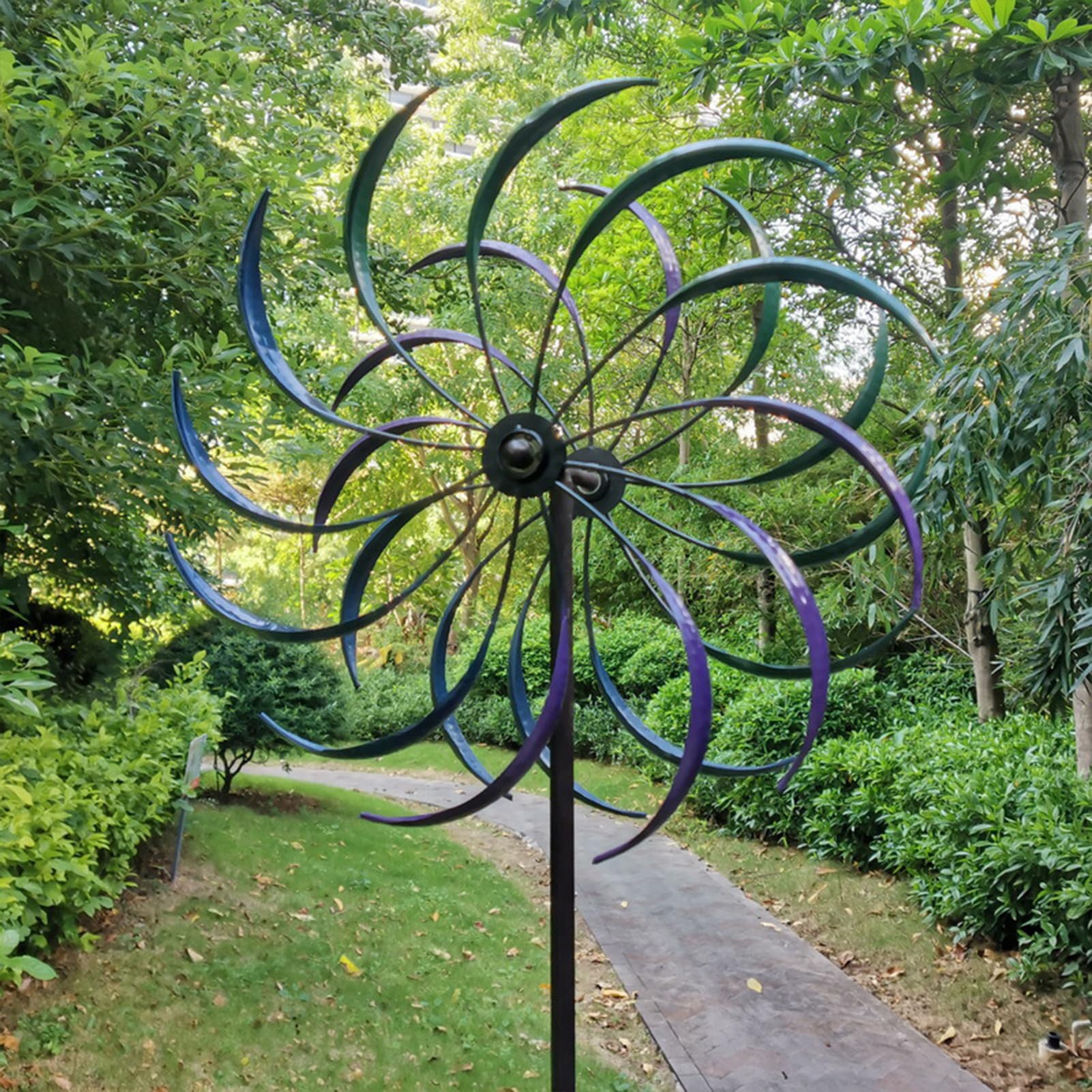 Mulino a Vento da Giardino,Girandole da Giardino in Metallo con Paletto, Girandole per Sculture A Vento All'aperto per la Decorazione del Paesaggio del Percorso del Prato del Patio